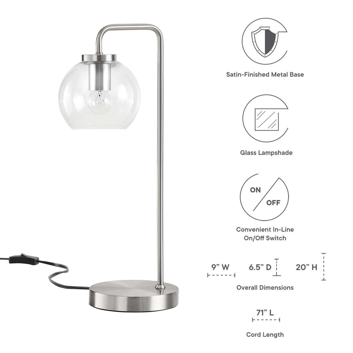 Silo Glass Globe Glass and Metal Table Lamp by Modway