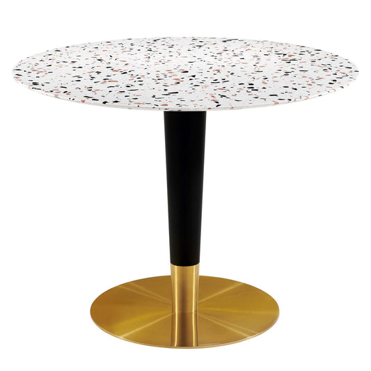 Zinque 40" Round Terrazzo Dining Table in Gold Whi