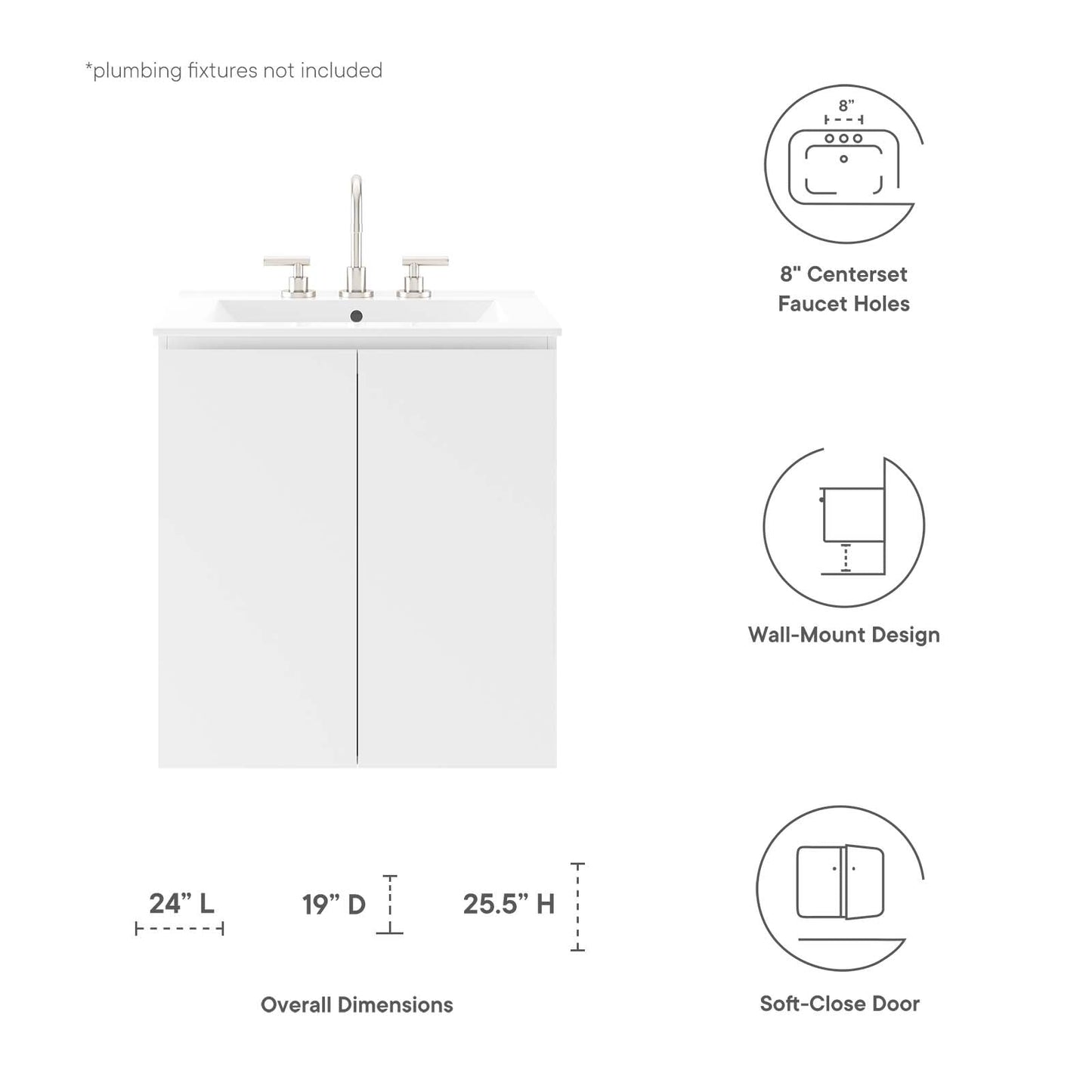 Bryn 24" Wall-Mount Bathroom Vanity by Modway