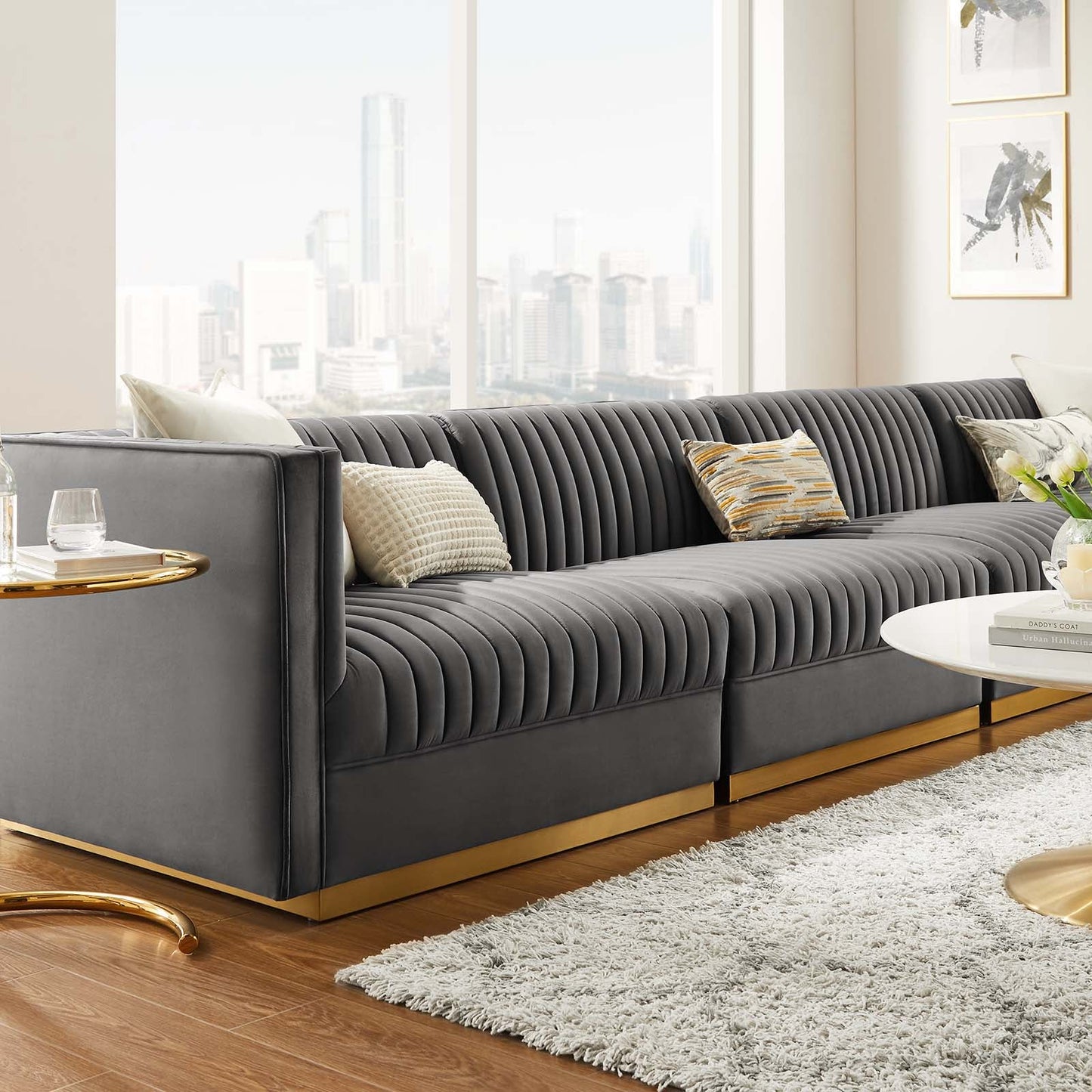 Sanguine Channel Tufted Performance Velvet 4-Seat Modular Sectional Sofa by Modway