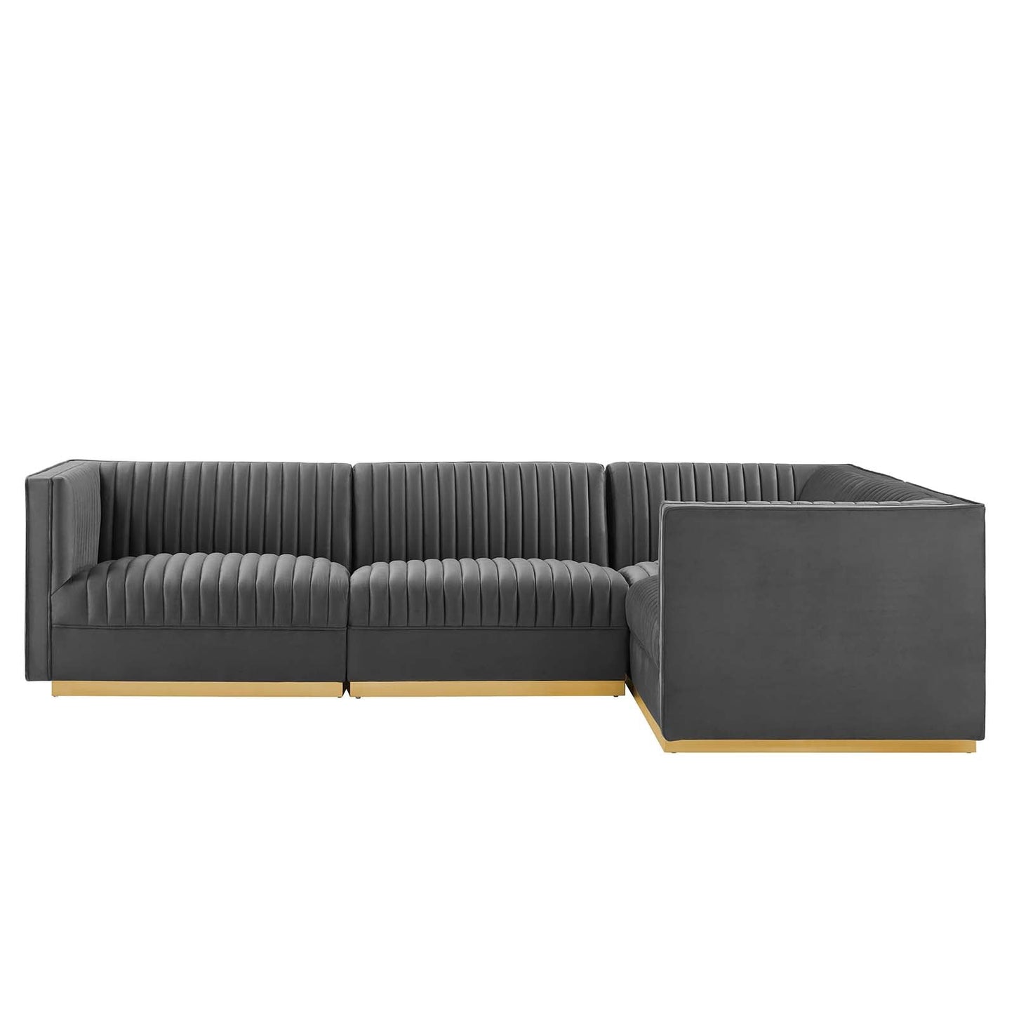 Sanguine 4-Piece Channel Tufted Performance Velvet Right-Facing Modular Sectional Sofa by Modway