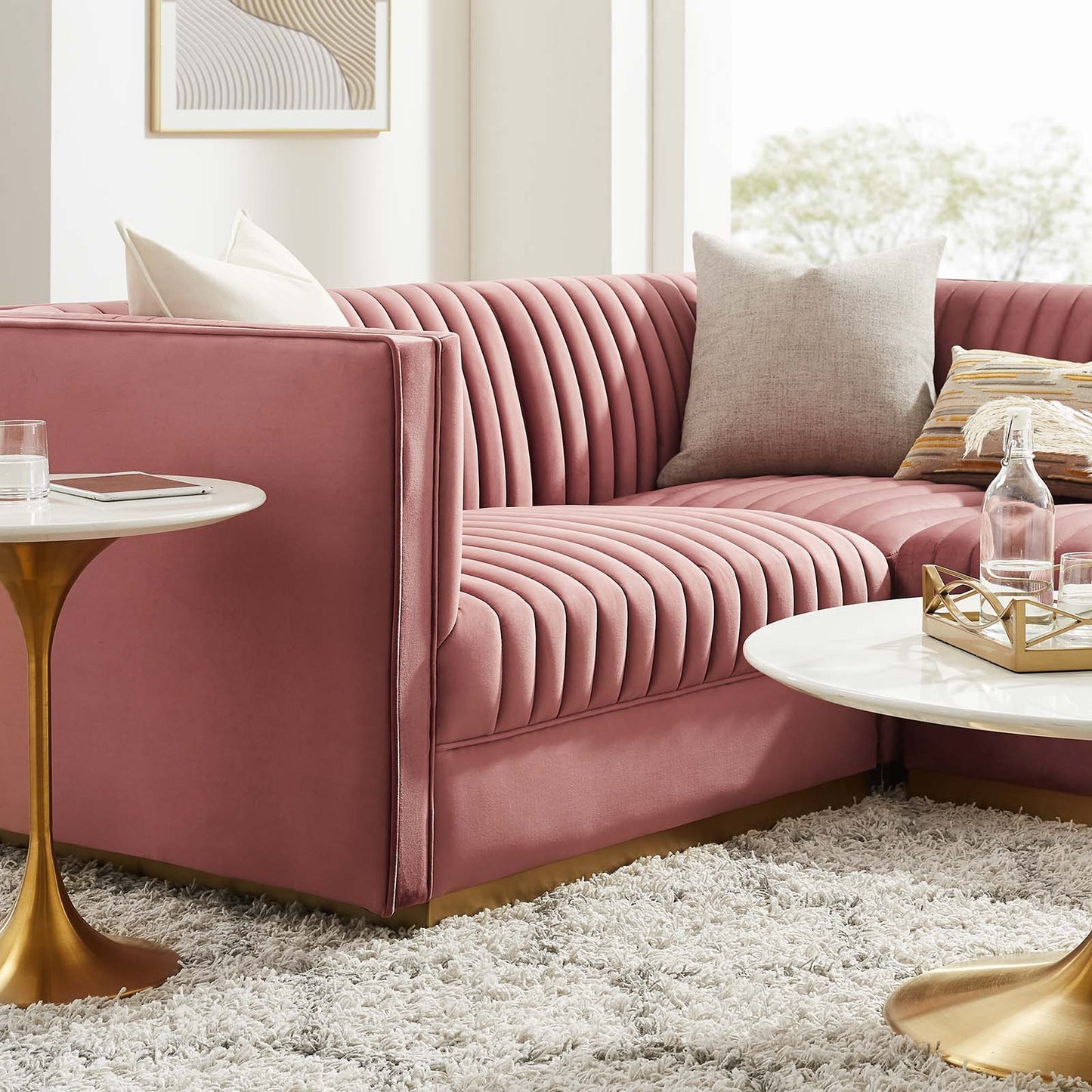 Sanguine 4-Piece Channel Tufted Performance Velvet Left-Facing Modular Sectional Sofa by Modway