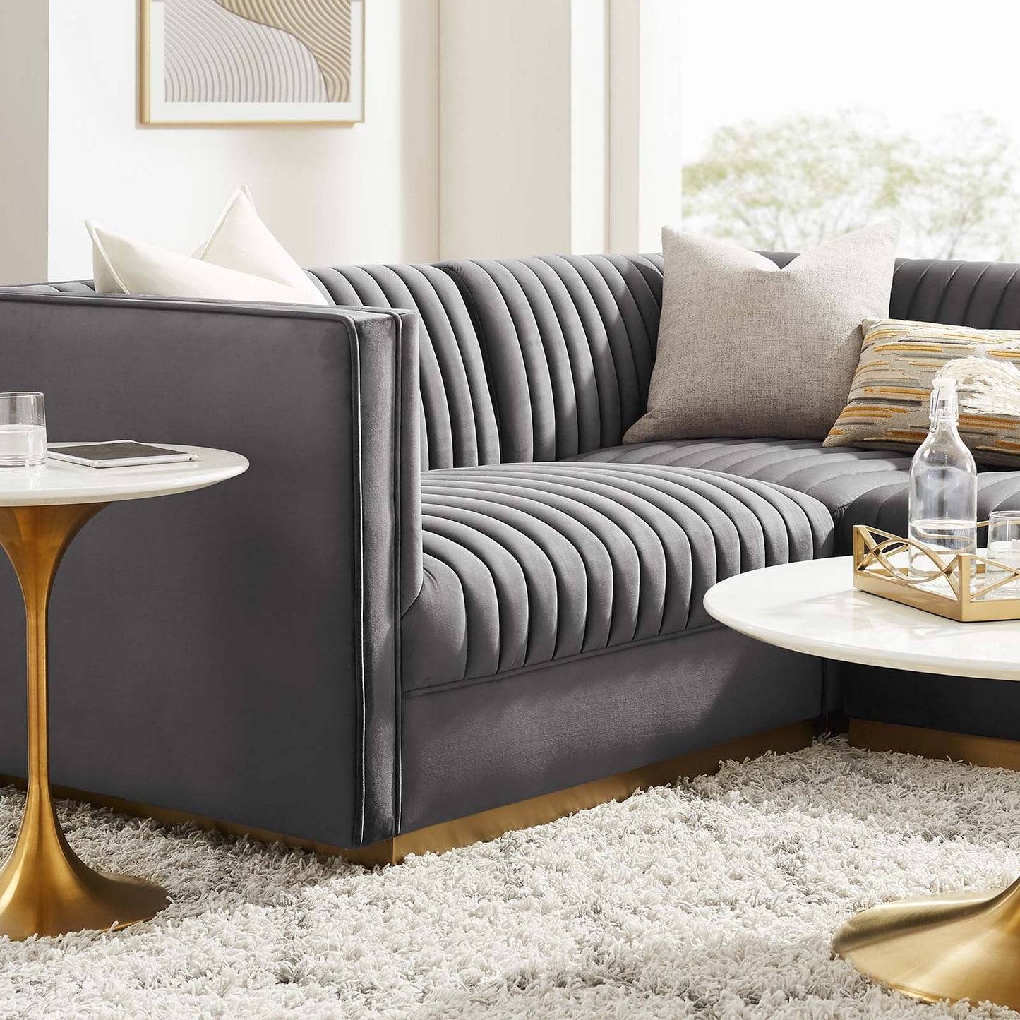 Sanguine 4-Piece Channel Tufted Performance Velvet Left-Facing Modular Sectional Sofa by Modway