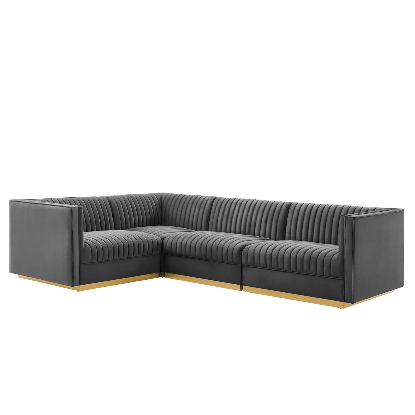 Sanguine 4-Piece Channel Tufted Performance Velvet Left-Facing Modular Sectional Sofa by Modway
