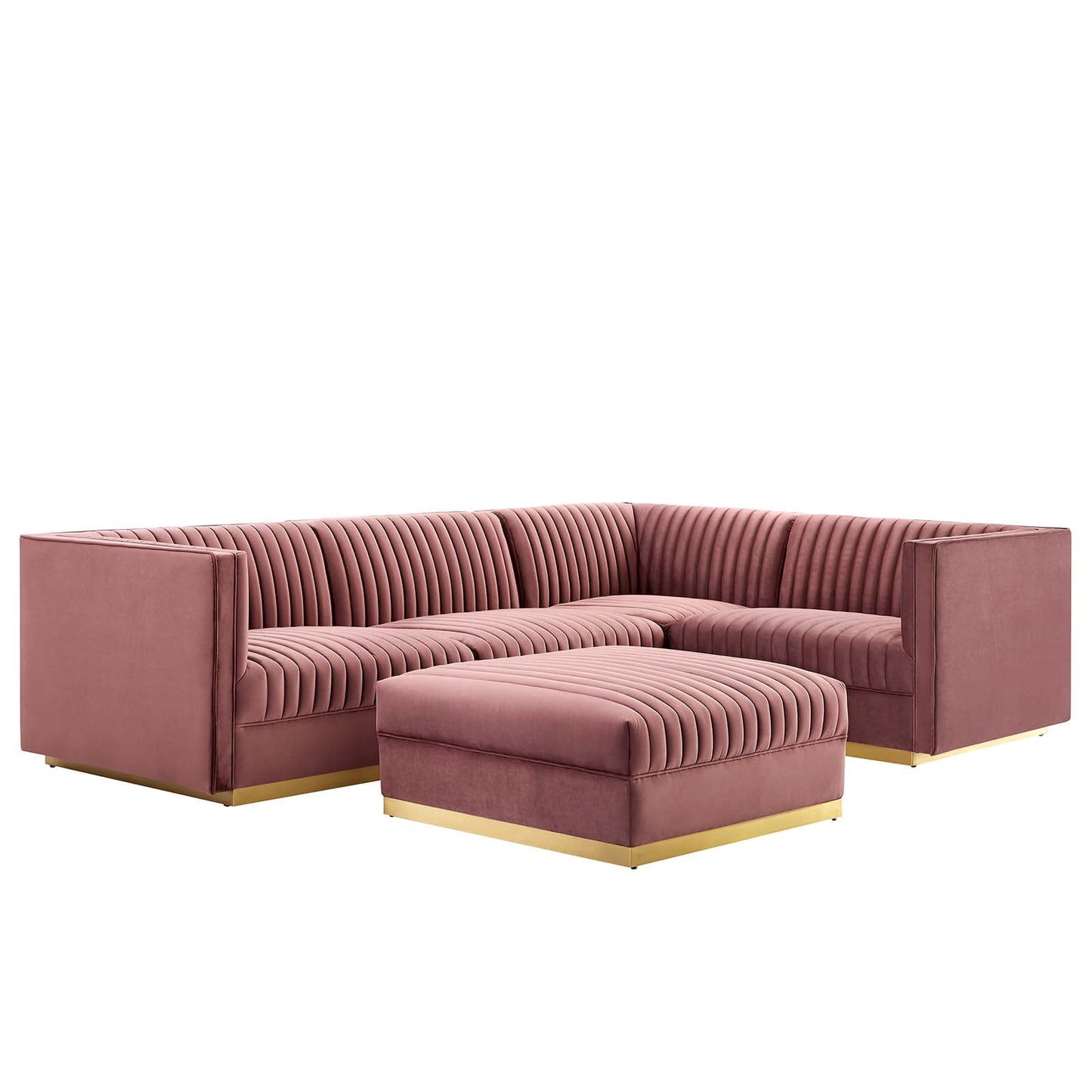 Sanguine 5-Piece Channel Tufted Performance Velvet Right-Facing Modular Sectional Sofa by Modway