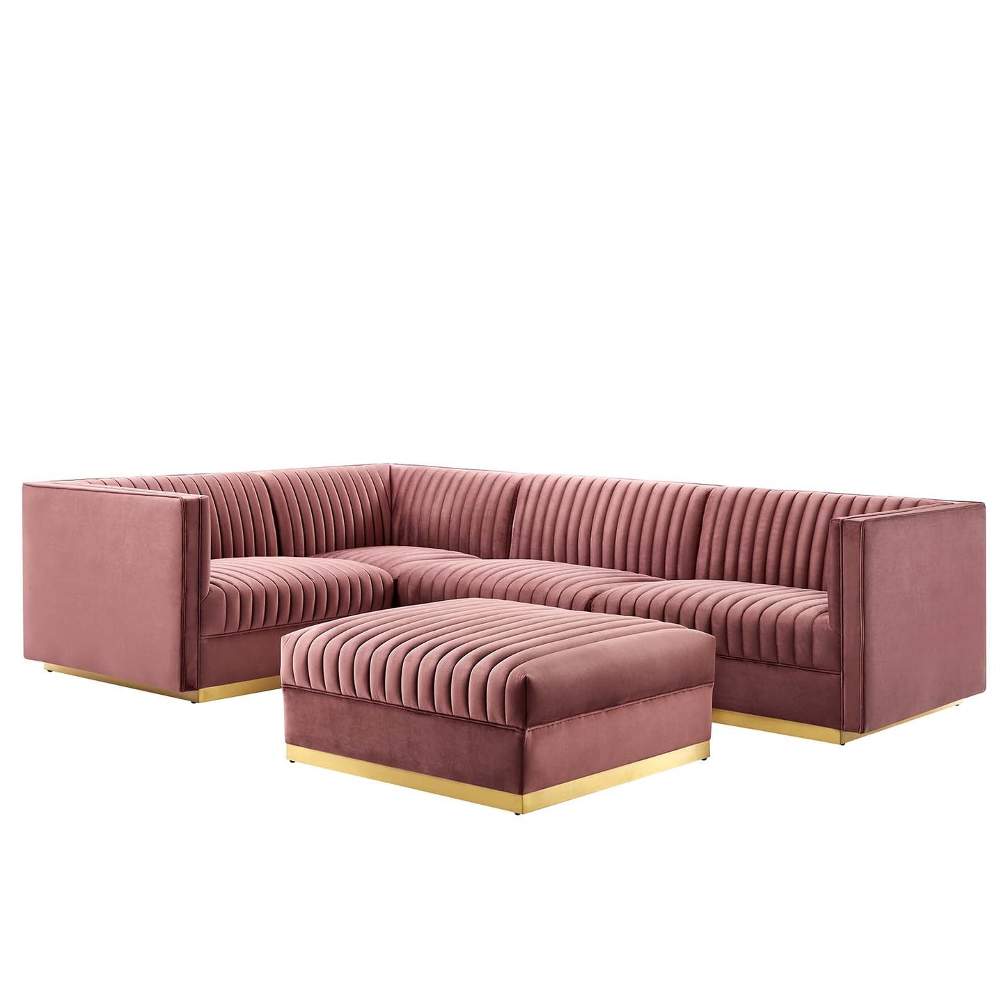Sanguine 5-Piece Channel Tufted Performance Velvet Left-Facing Modular Sectional Sofa by Modway