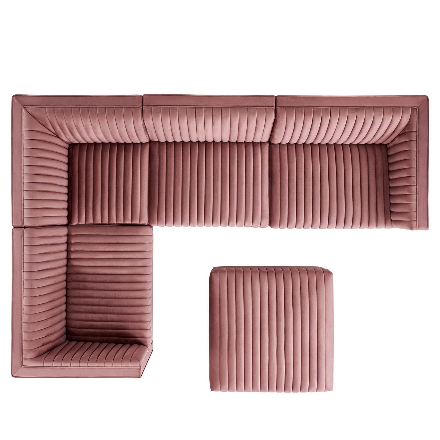 Sanguine 5-Piece Channel Tufted Performance Velvet Left-Facing Modular Sectional Sofa by Modway