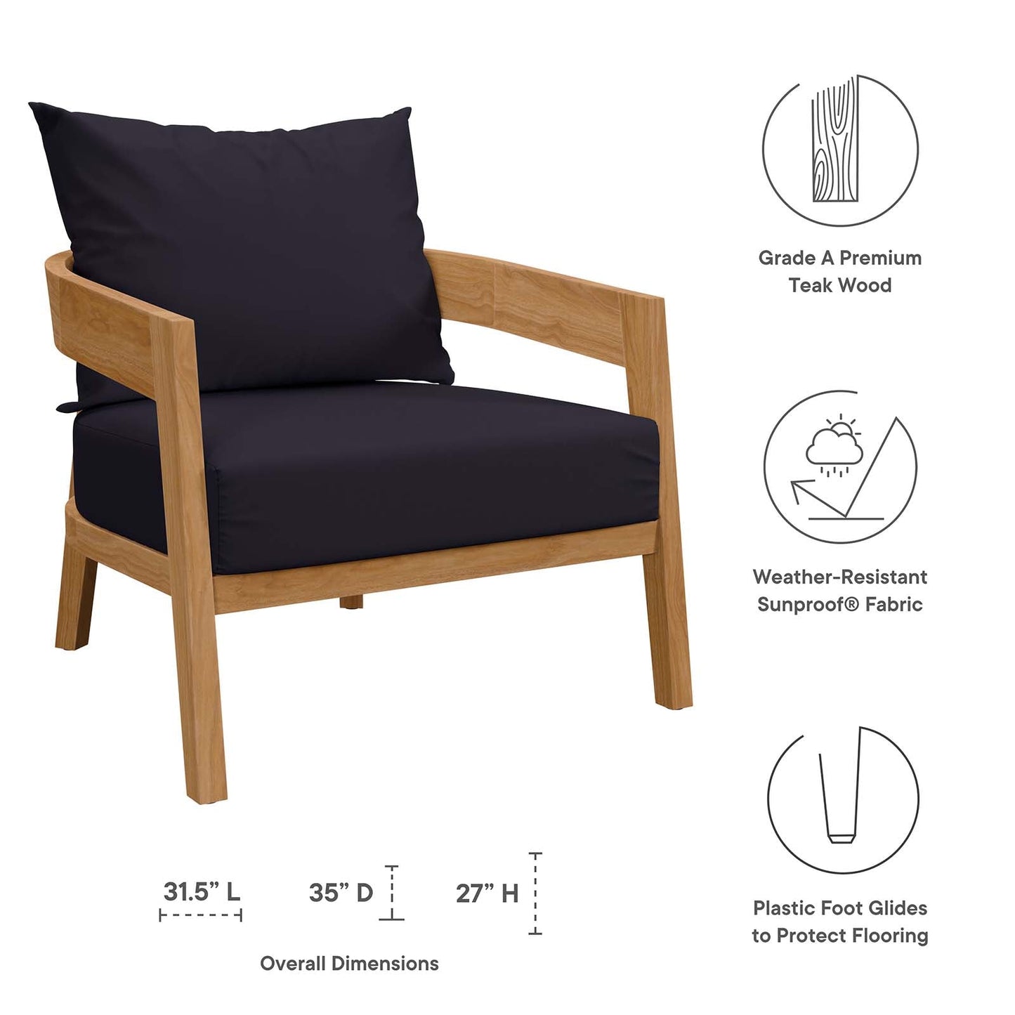 Brisbane 3-Piece Teak Wood Outdoor Patio Set by Modway