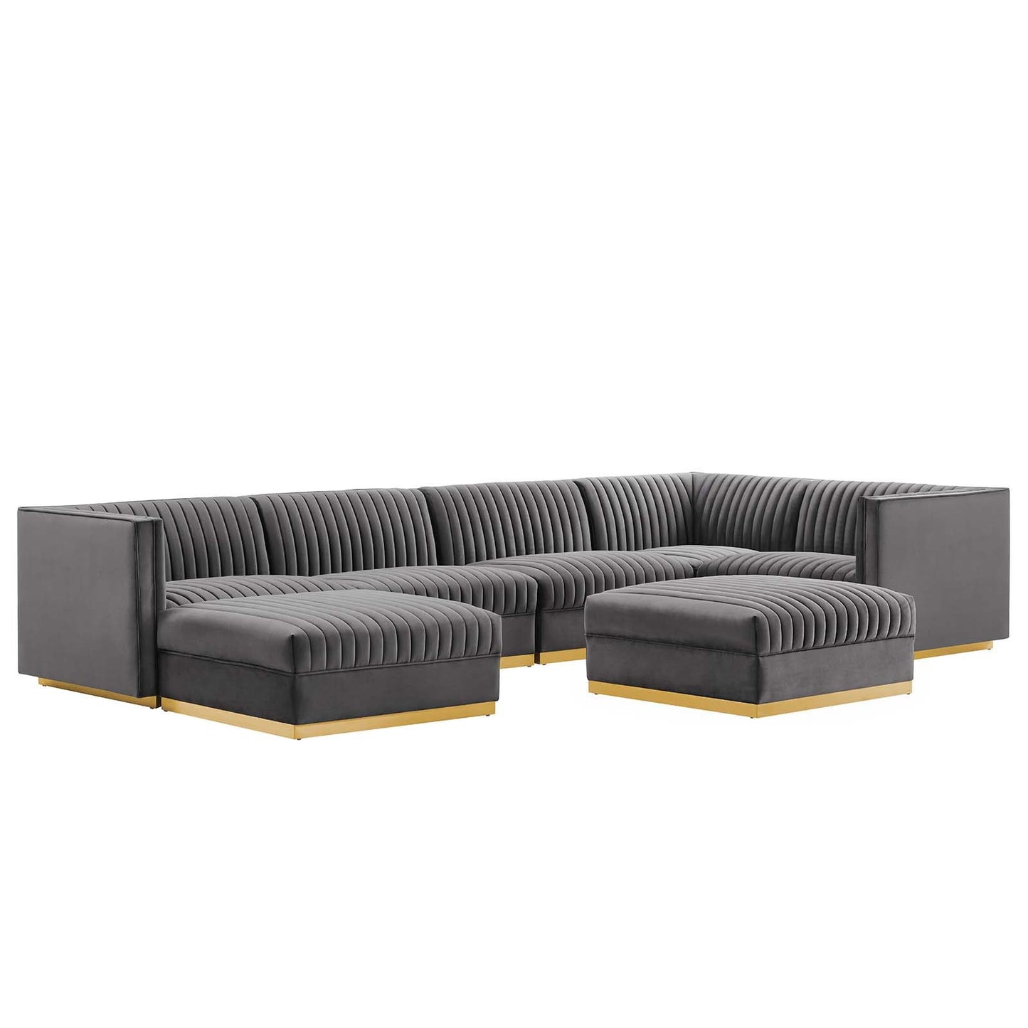 Sanguine Channel Tufted 5-Piece Right-Facing Modular Sectional Sofa in Navy