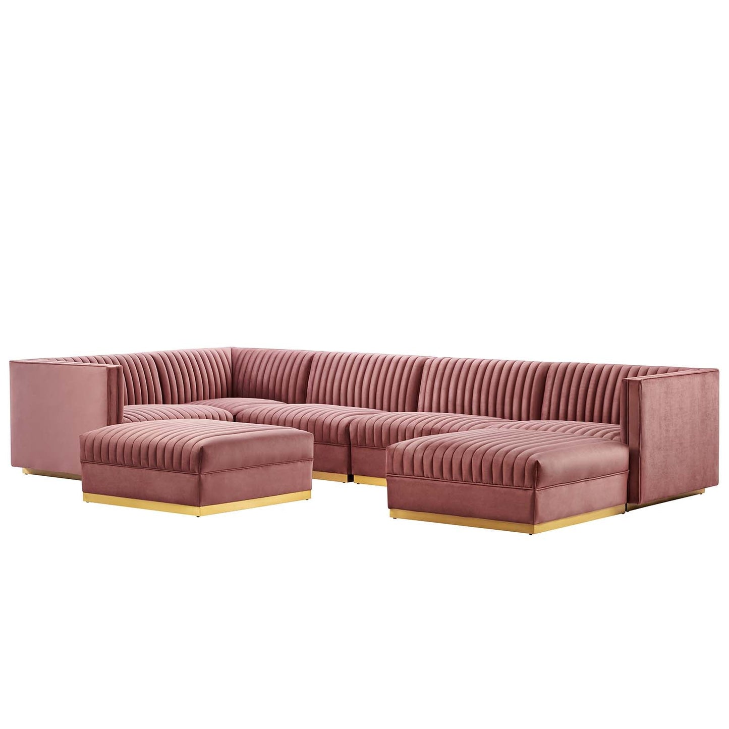 Sanguine 7-Piece Channel Tufted Performance Velvet Left-Facing Modular Sectional Sofa by Modway