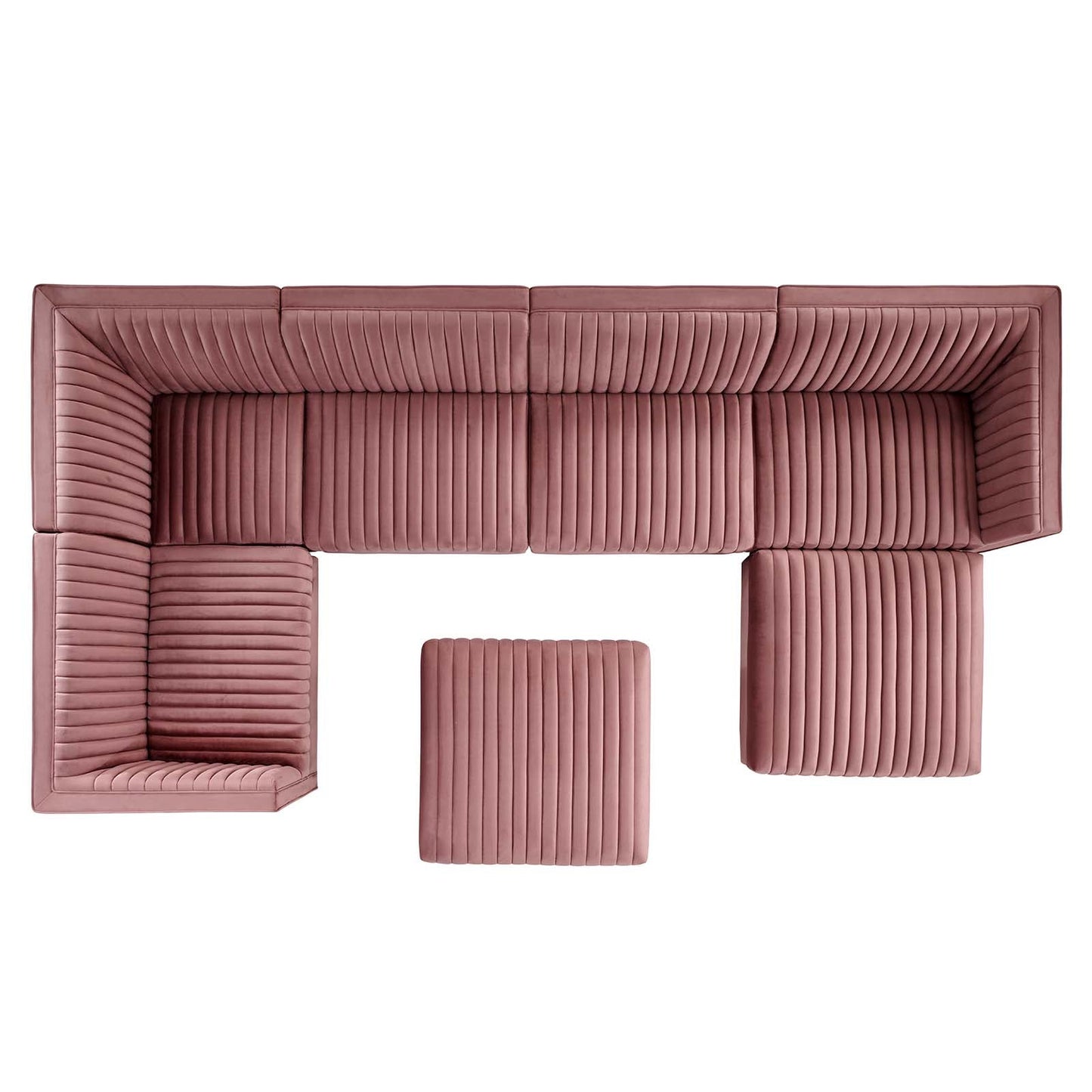 Sanguine 7-Piece Channel Tufted Performance Velvet Left-Facing Modular Sectional Sofa by Modway