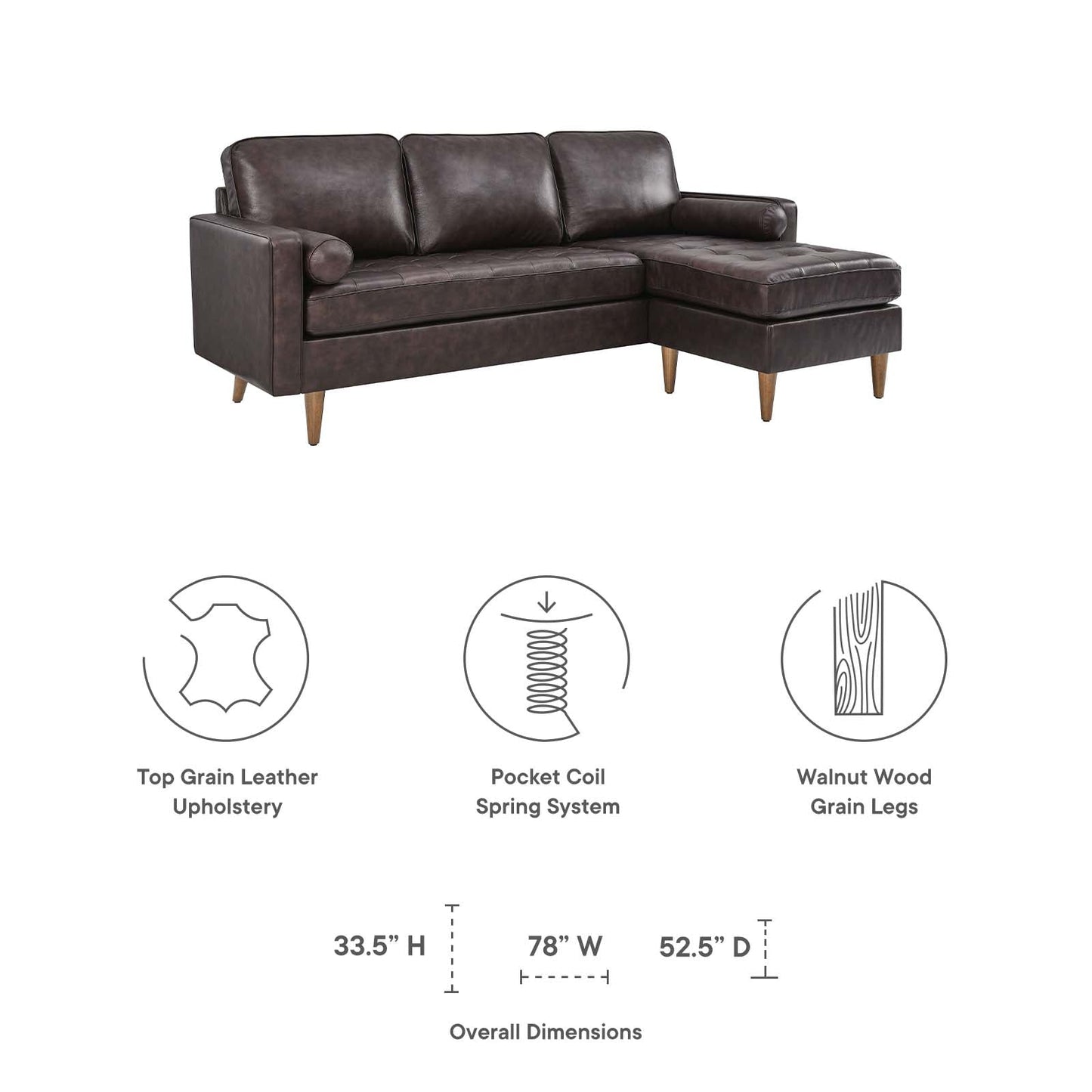 Valour 78" Leather Apartment Sectional Sofa by Modway