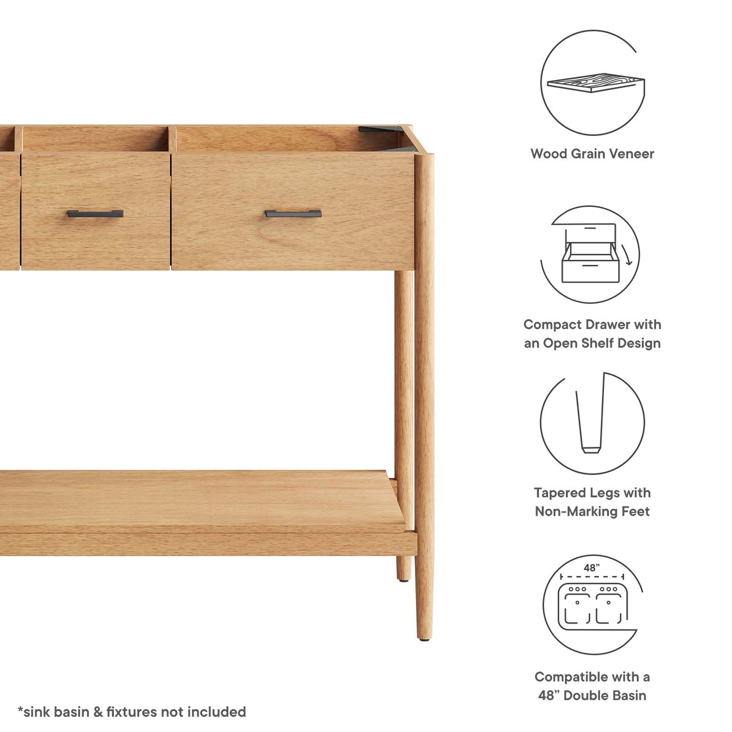 Zaire 48Ó Double Sink Compatible Bathroom Vanity Cabinet (Sink Basin Not Included) by Modway
