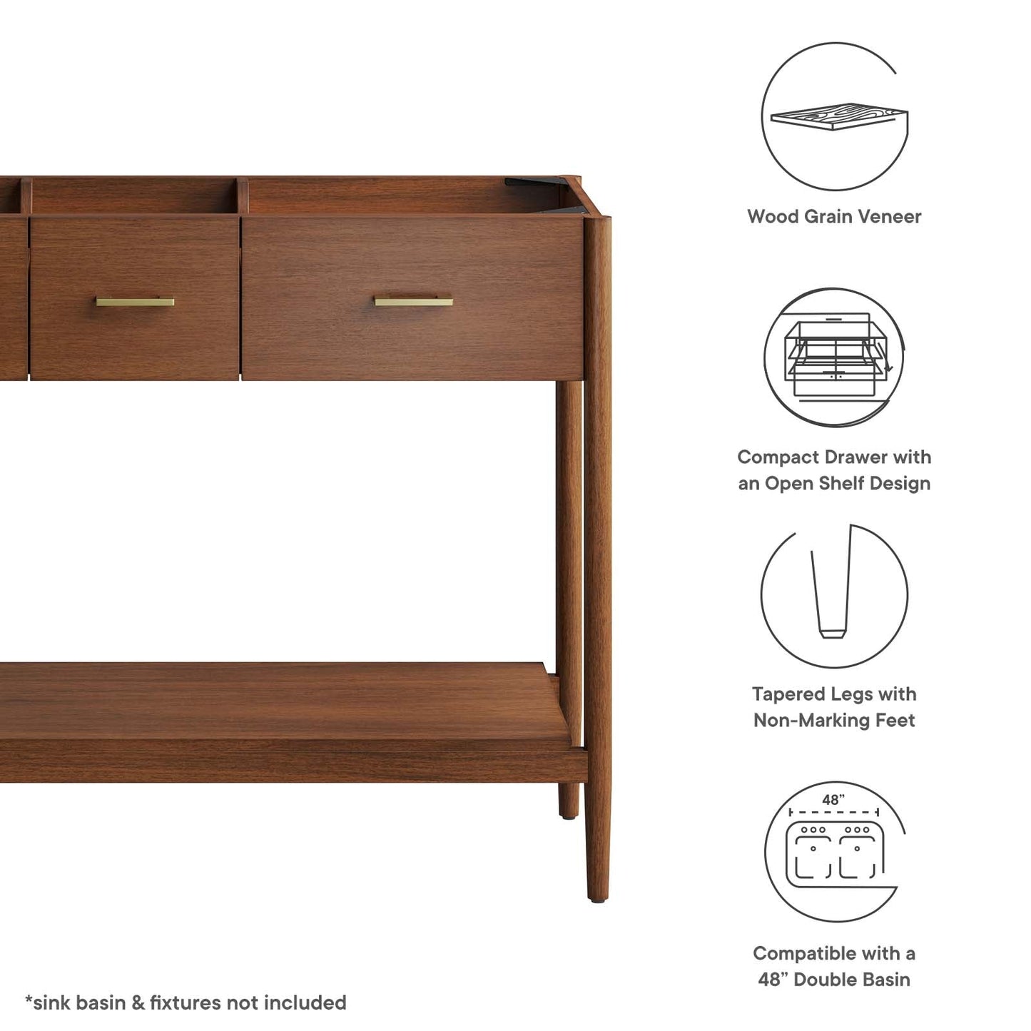 Zaire 48Ó Double Sink Compatible Bathroom Vanity Cabinet (Sink Basin Not Included) by Modway