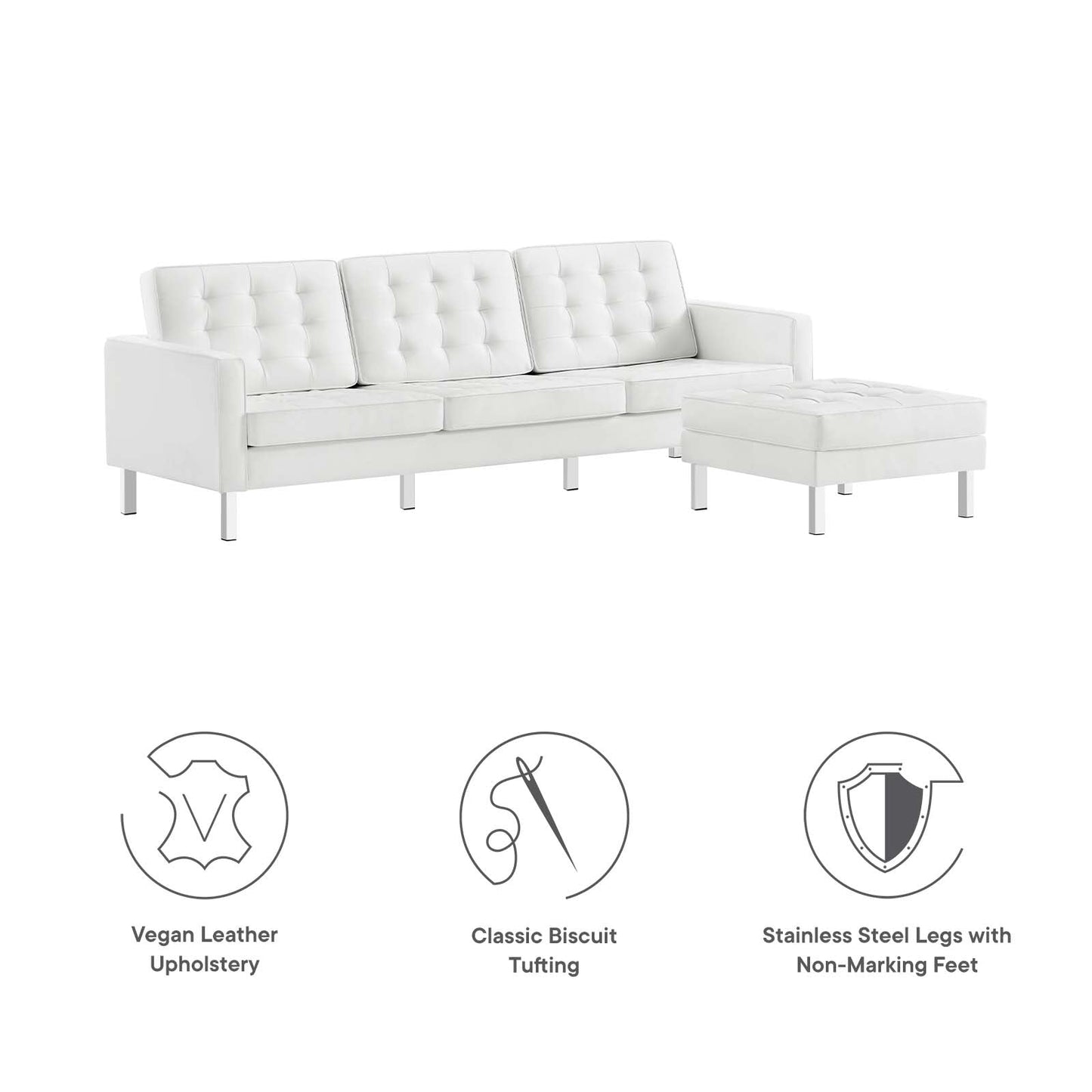 Loft Tufted Vegan Leather Sofa and Ottoman Set by Modway