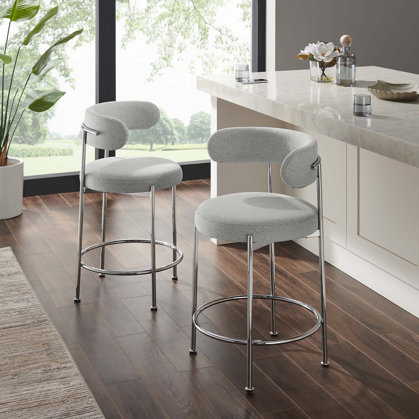Albie Fabric Counter Stools Set of 2 by Modway