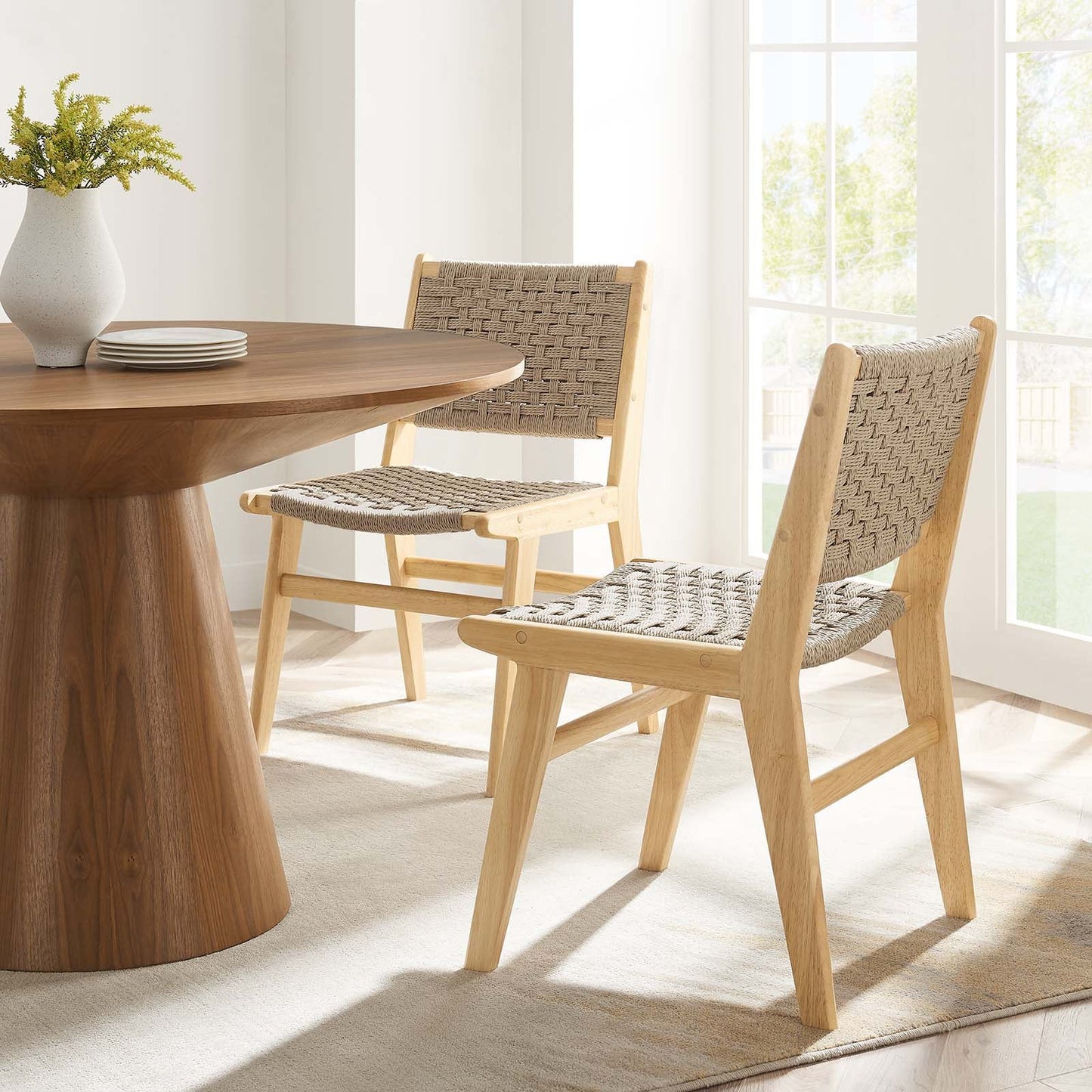 Saoirse Woven Rope Wood Dining Side Chair Set of 2 by Modway