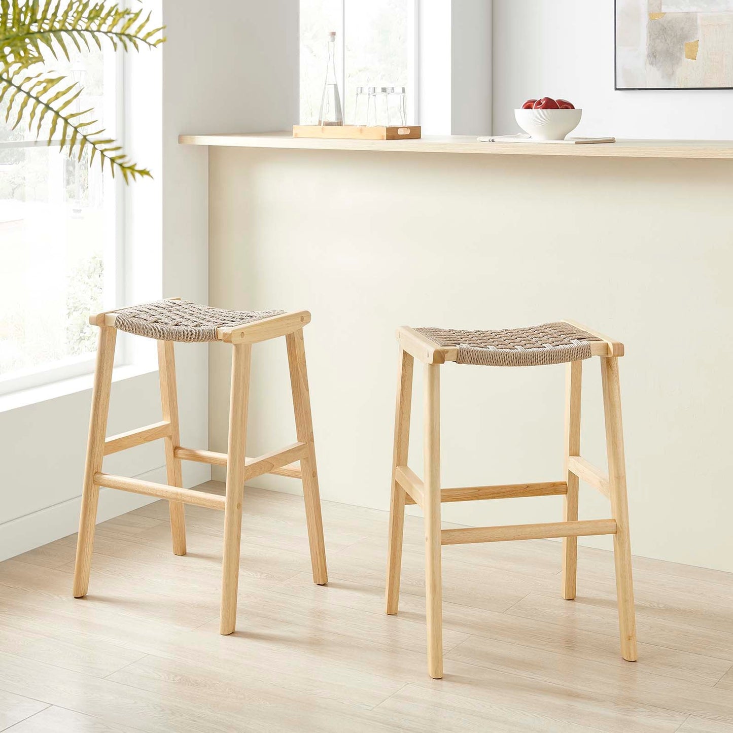 Saoirse Woven Rope Wood Bar Stool Set of 2 by Modway