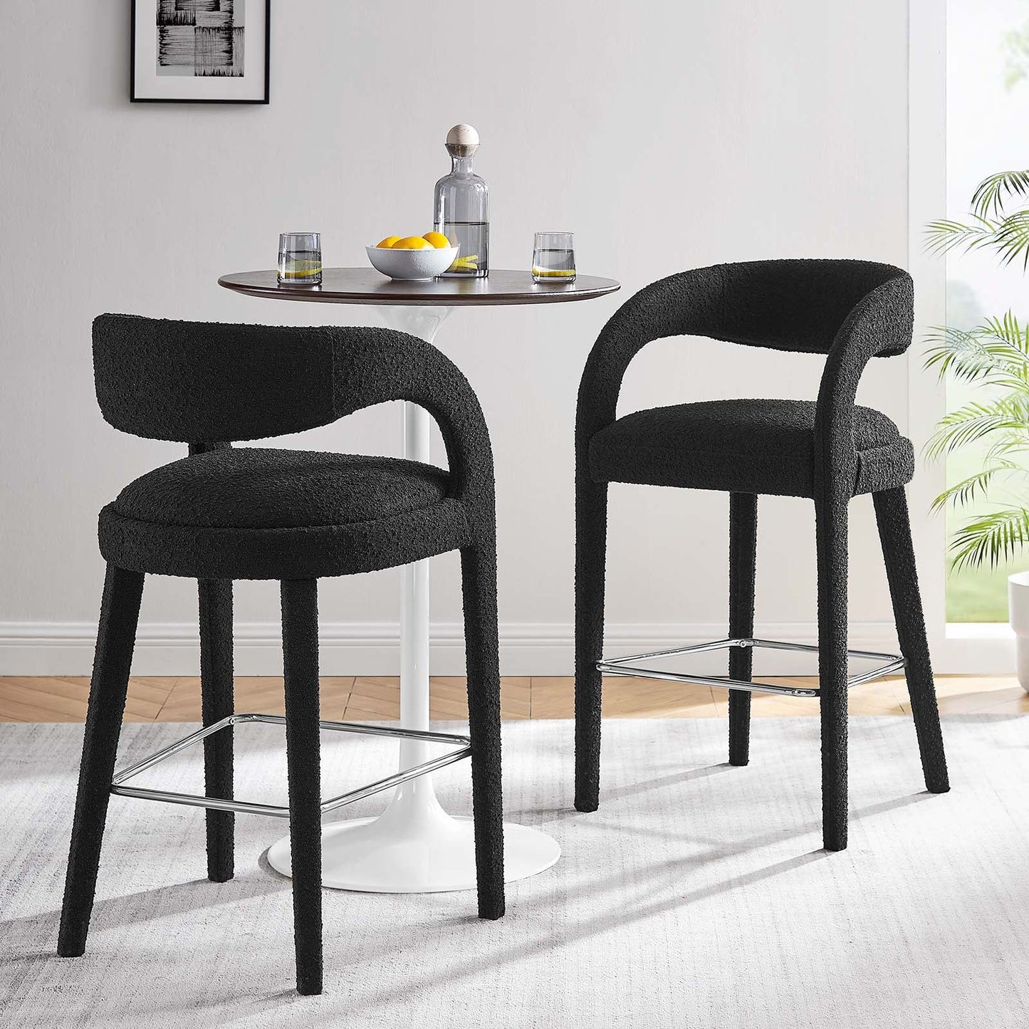 Pinnacle Boucle Upholstered Bar Stool Set of 2 by Modway