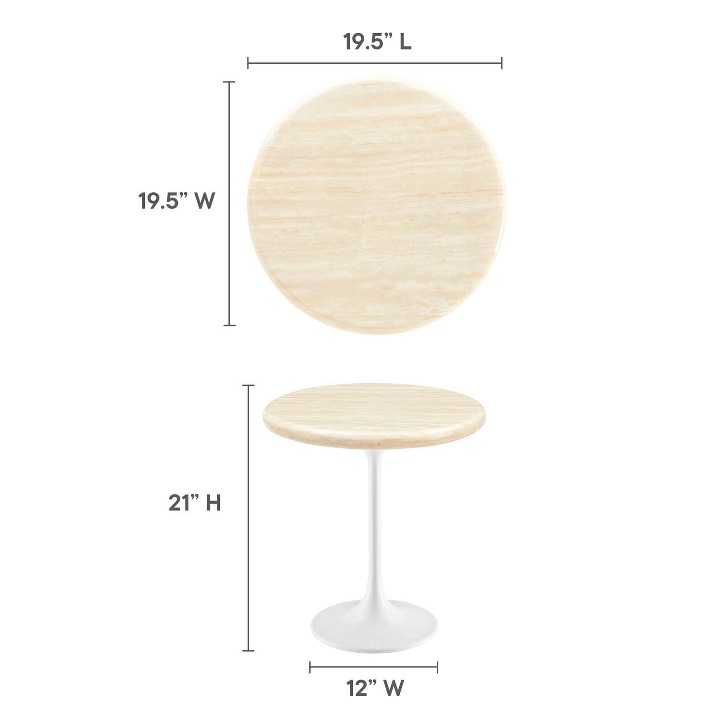 Lippa 20" Round Faux Travertine Side Table by Modway