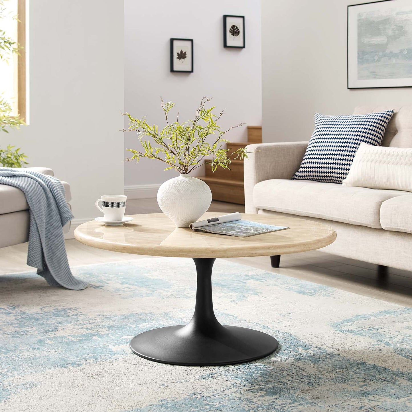 Lippa 36Ó Round Faux Travertine Coffee Table by Modway