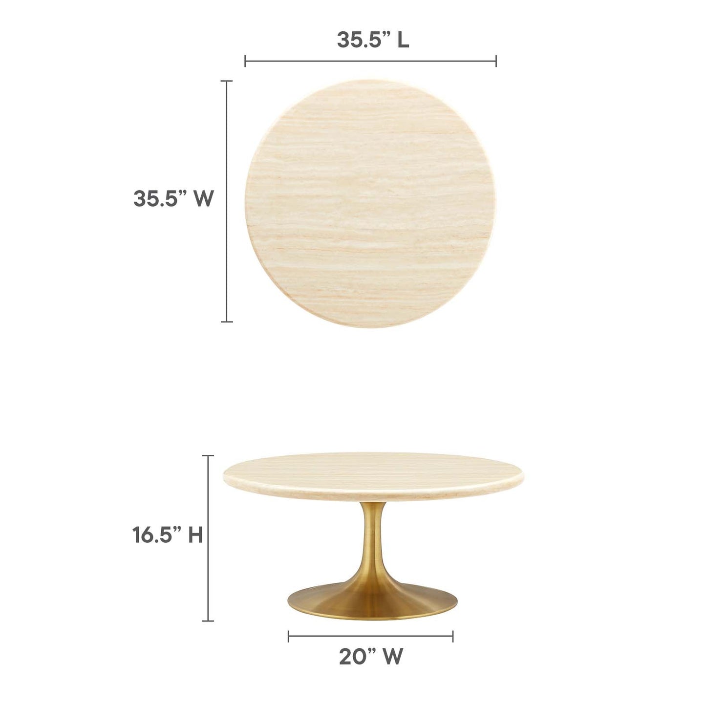 Lippa 36Ó Round Faux Travertine Coffee Table by Modway