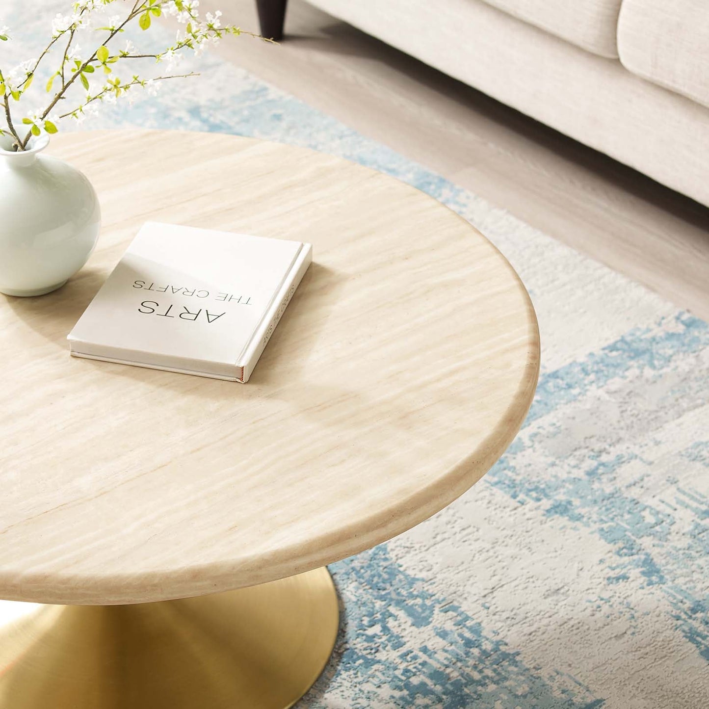 Lippa 36Ó Round Faux Travertine Coffee Table by Modway
