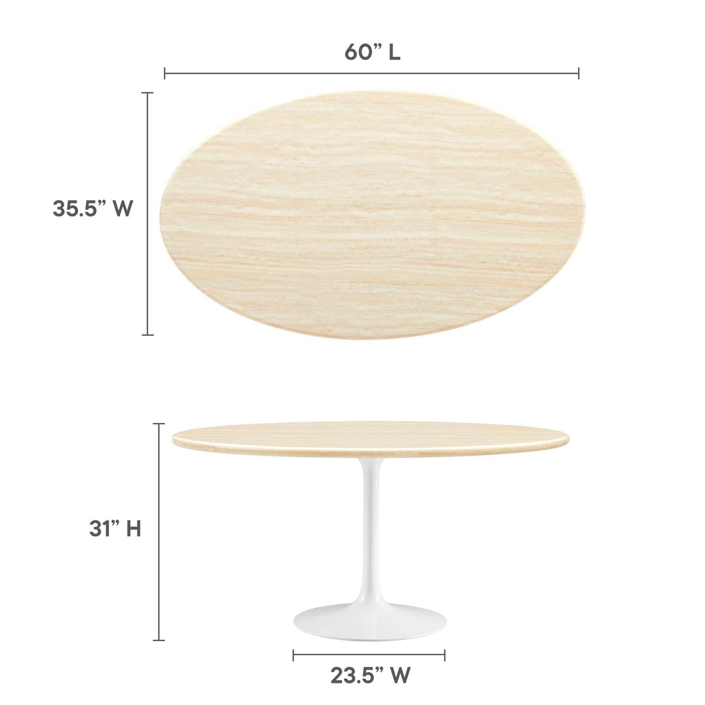 Lippa 60Ó Oval Faux Travertine Dining Table by Modway