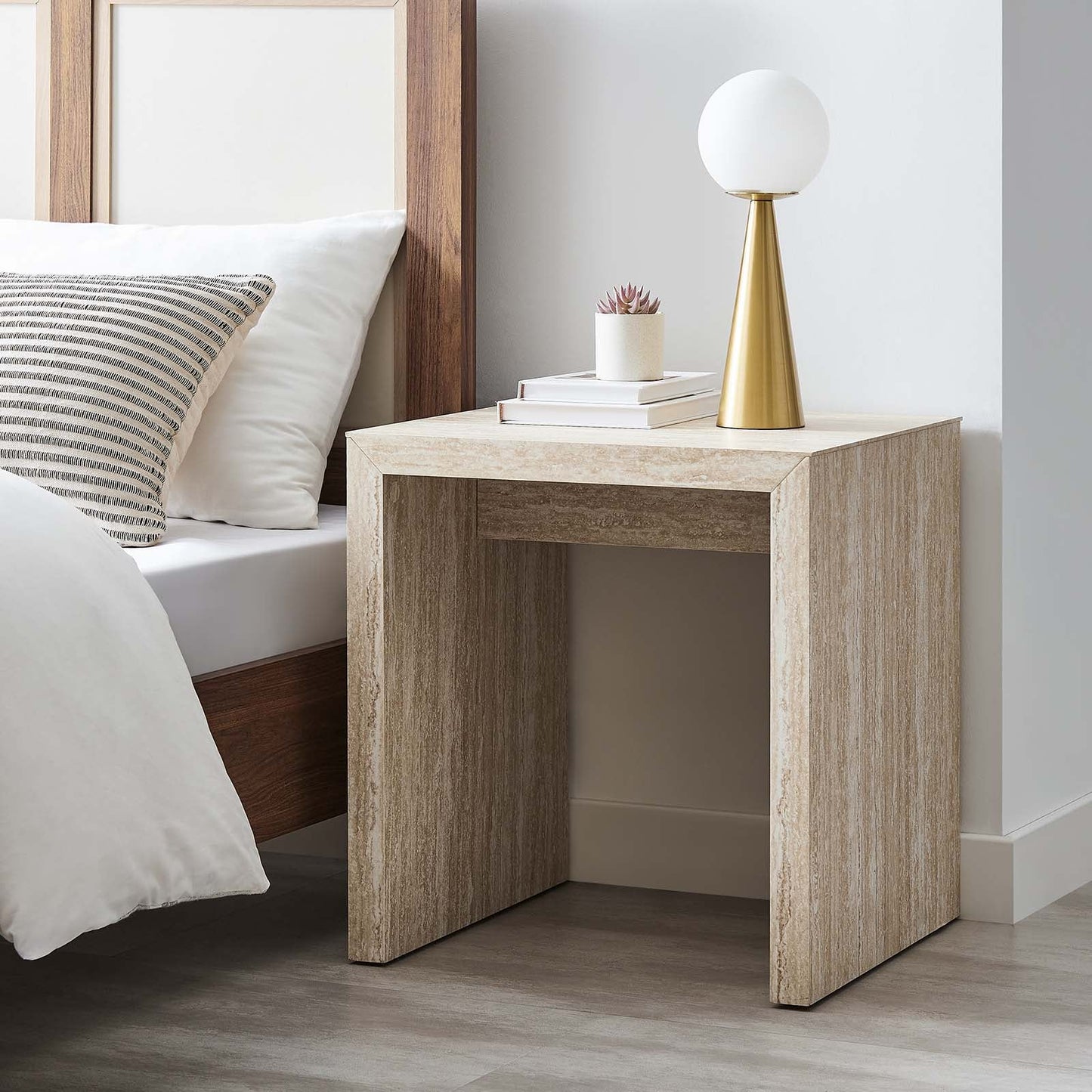 Mirella Faux Travertine Side Table by Modway