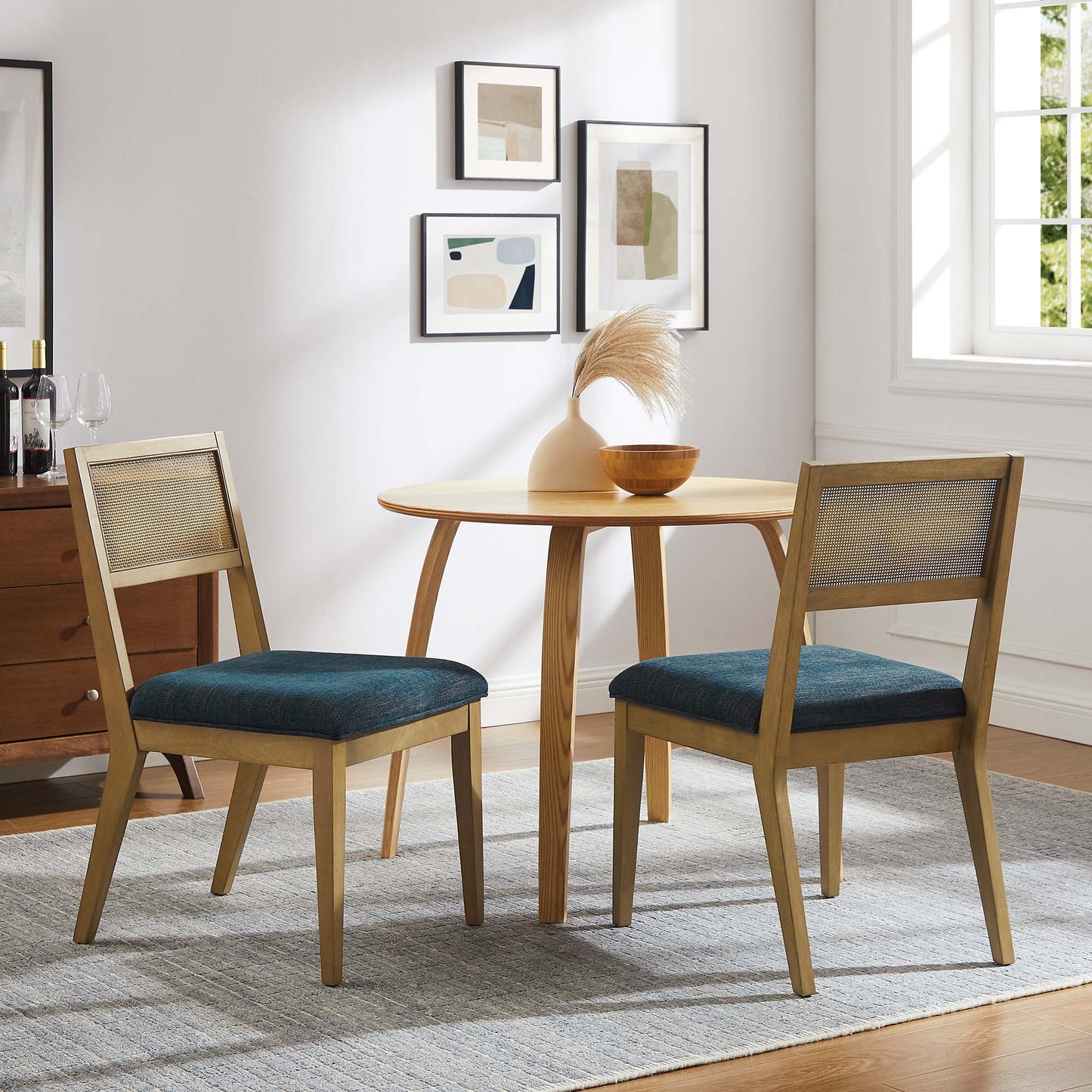 Nimba Faux Rattan Fabric Dining Chairs Set of 2 by Modway