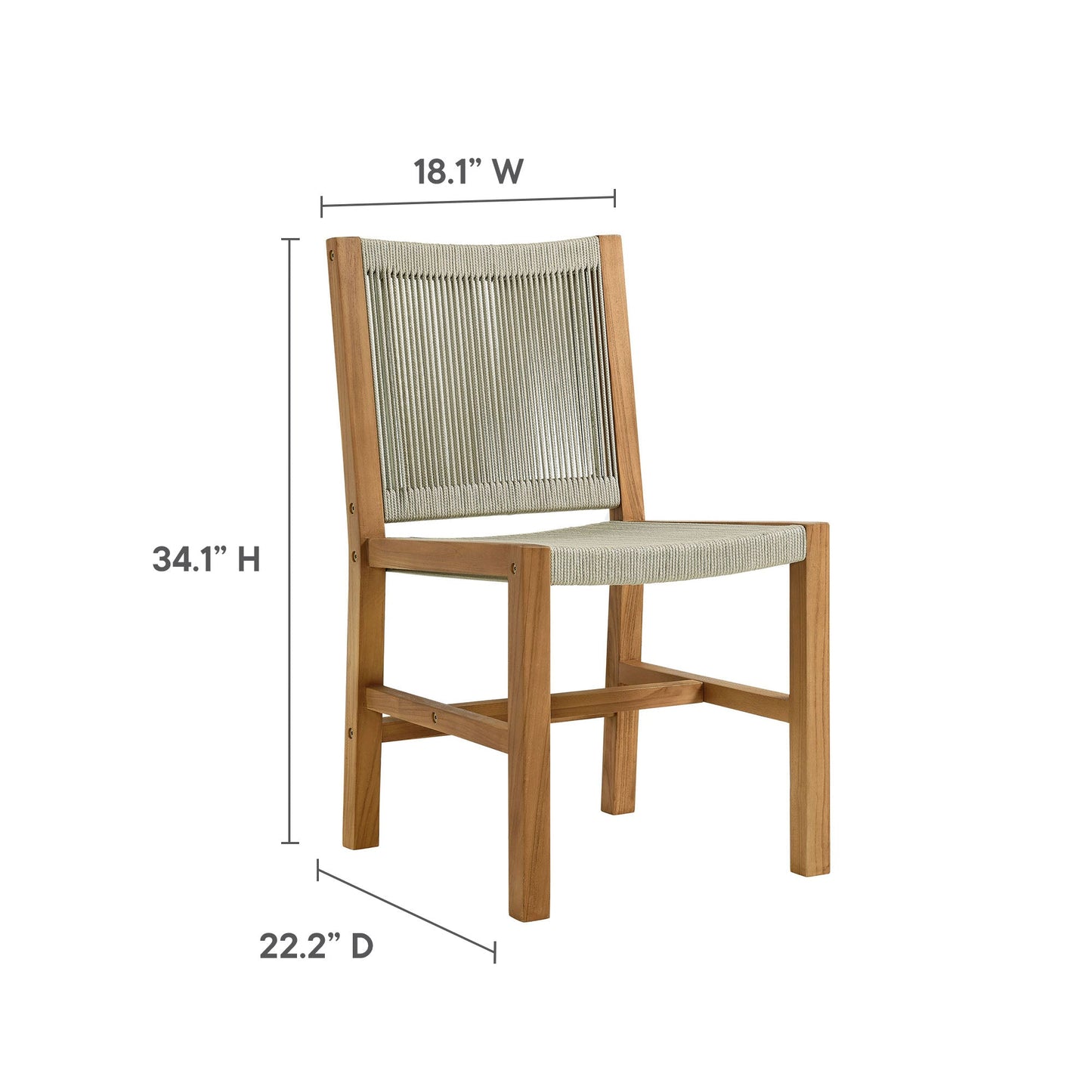 Vienna Outdoor Patio Teak and Rope Armless Dining Chairs Set of 2 by Modway