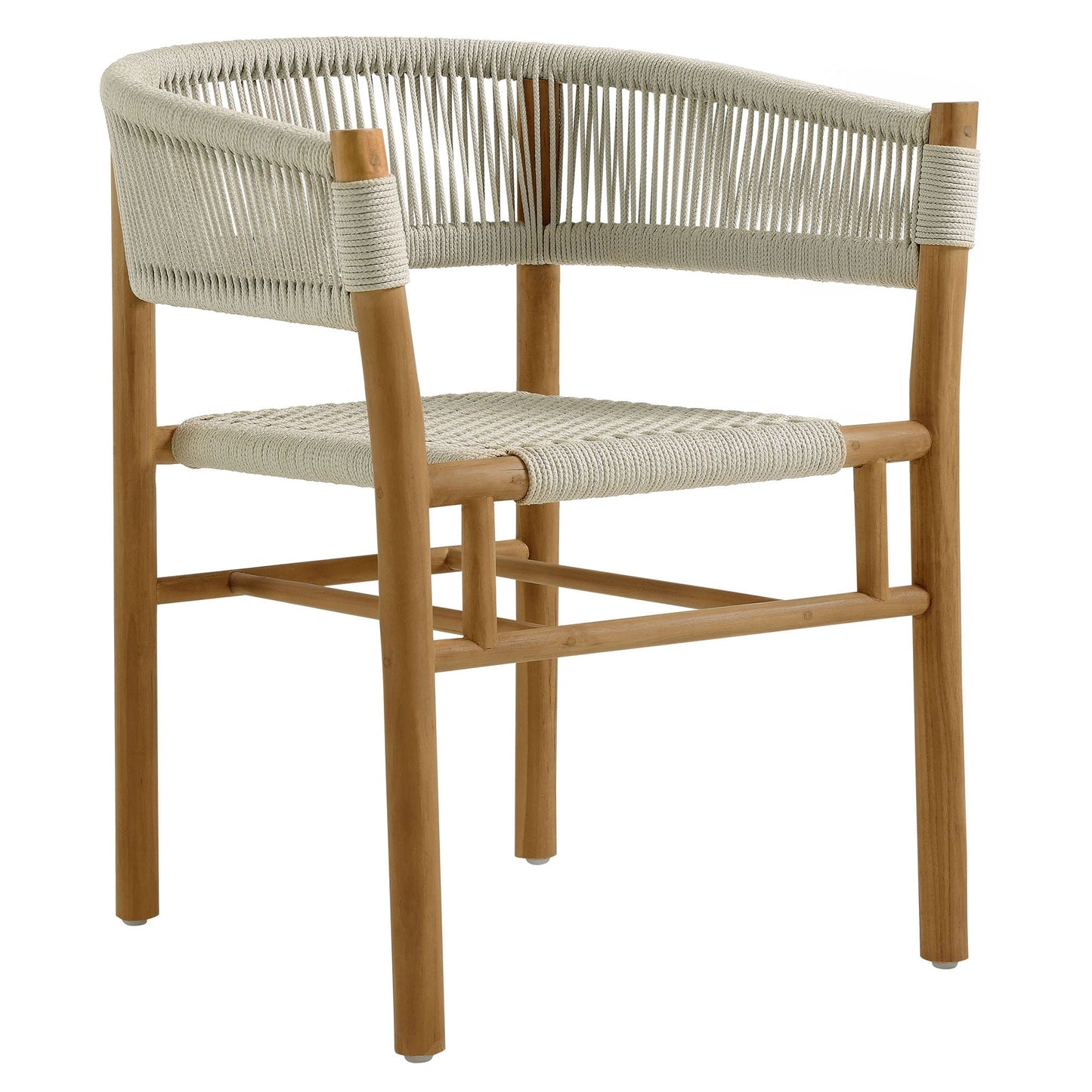 Vienna 5-Piece Outdoor Patio Teak and Rope Dining Set with Curved-Back Armchairs by Modway