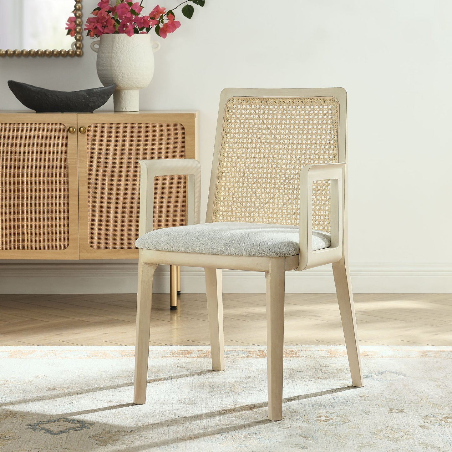 Monarch Wood and Rattan Dining Armchair by Modway