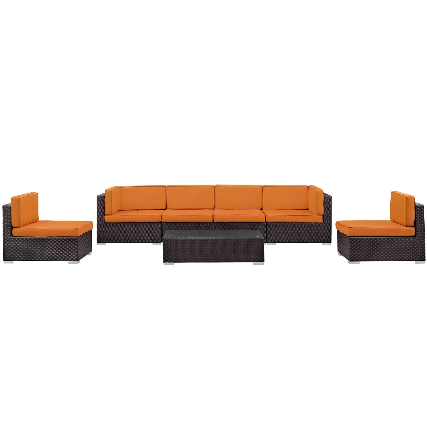 Aero 7 Piece Outdoor Sectional Set in Espresso Orange