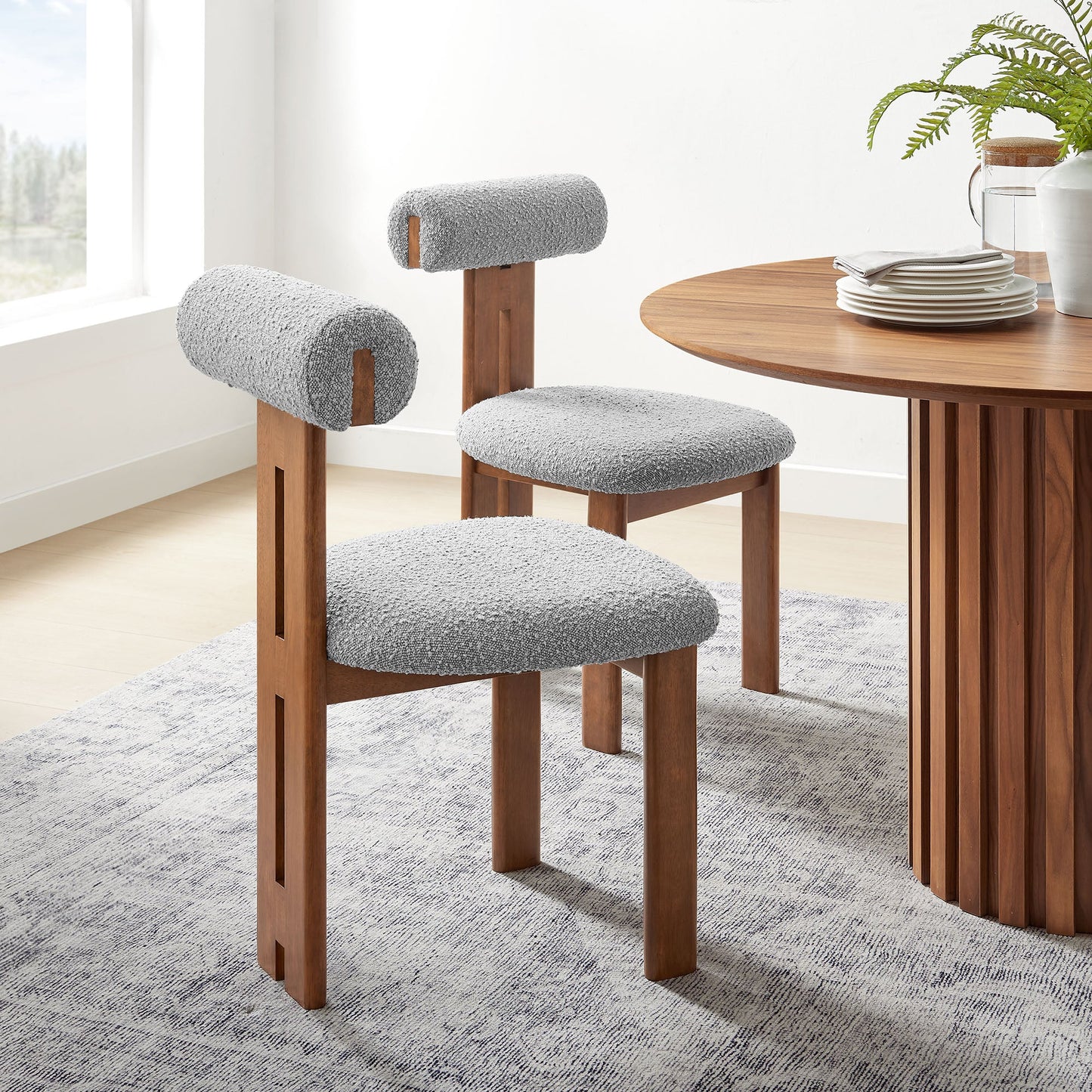 Torian Boucle Fabric Dining Chair Set of 2 by Modway