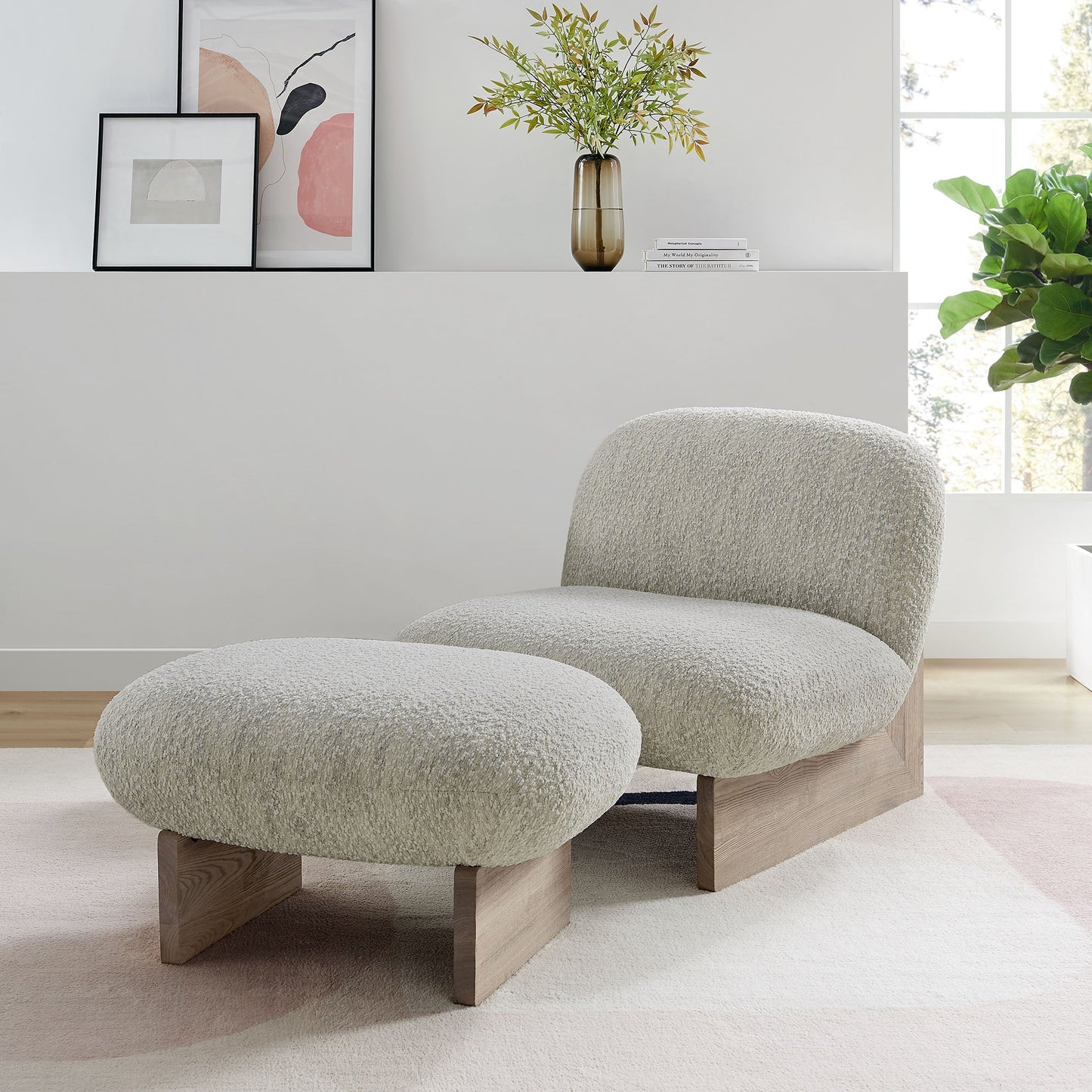 Loyal Boucle Fabric Accent Chair and Ottoman Set by Modway