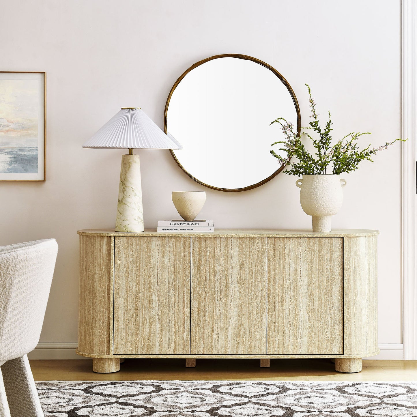 Overture 63Ó Oval Faux Travertine Sideboard by Modway