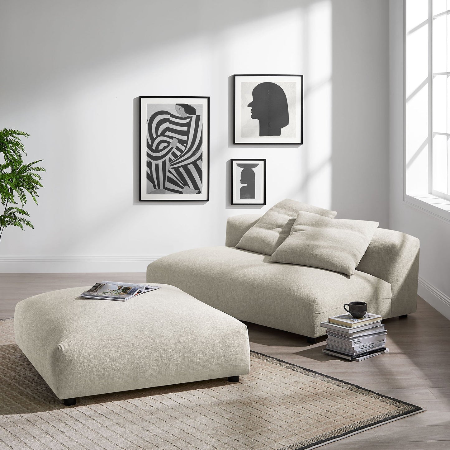 Solace Modular Upholstered Fabric Armless Loveseat and Ottoman Set by Modway