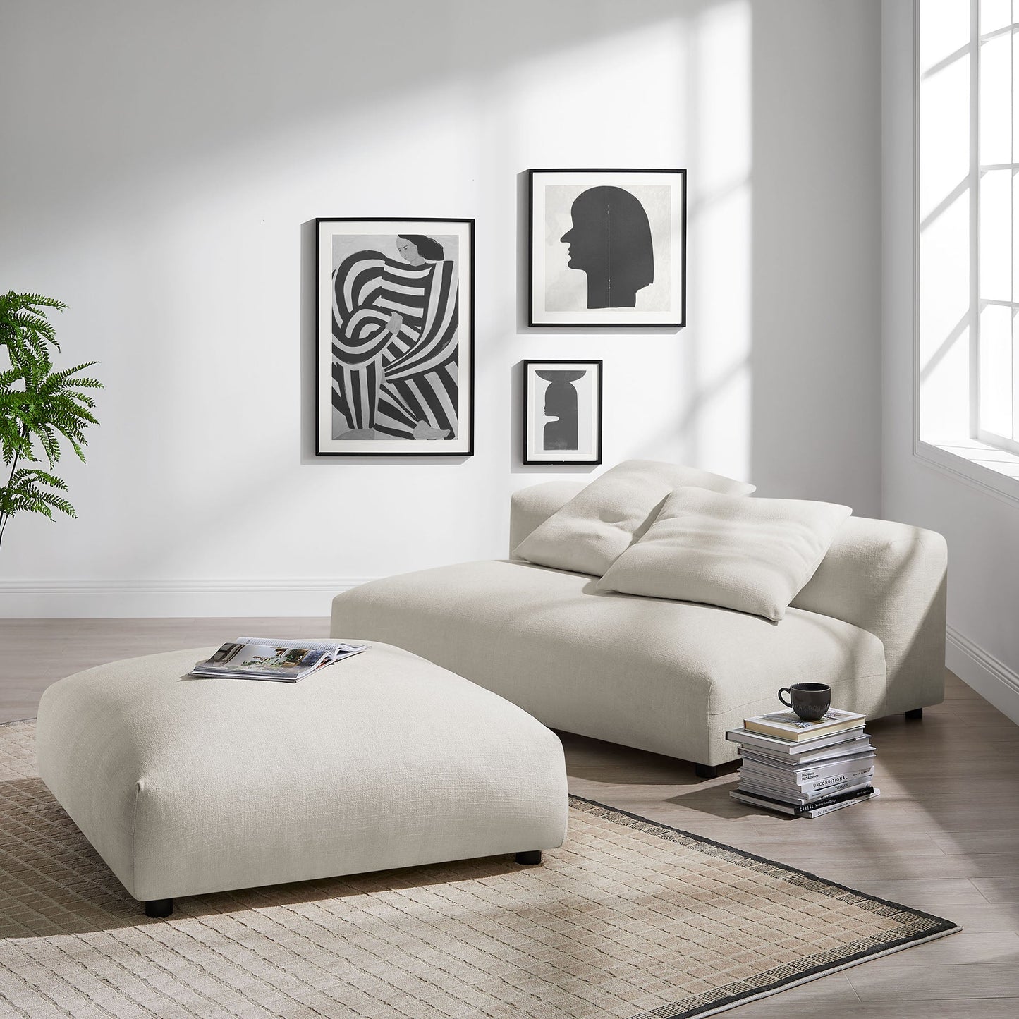Solace Modular Upholstered Fabric Armless Loveseat and Ottoman Set by Modway