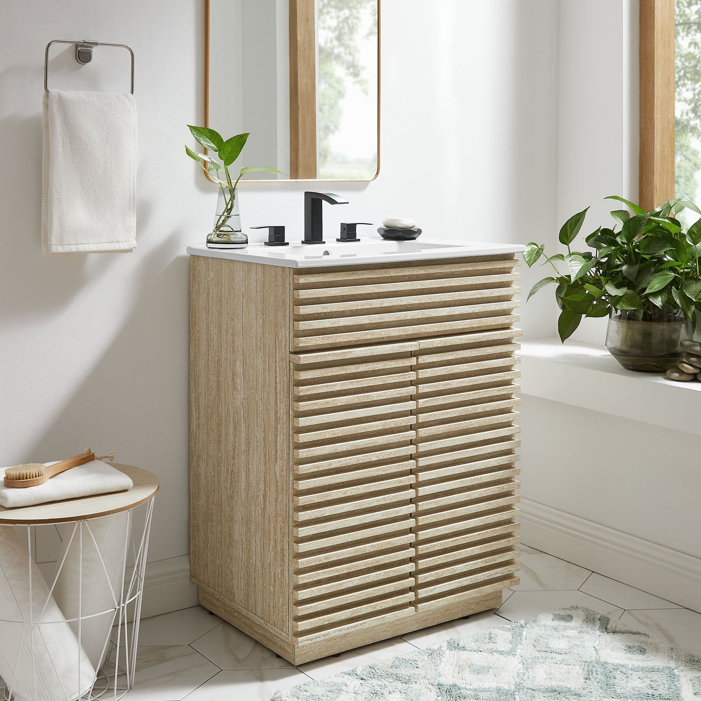 Render 24" Faux Travertine Bathroom Vanity With Sink by Modway