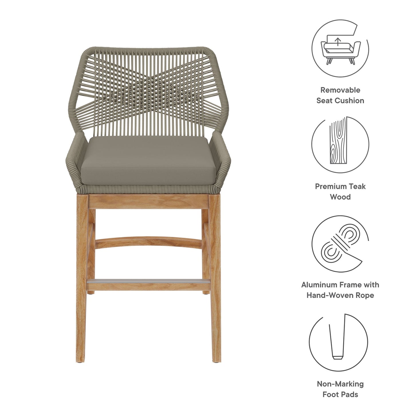 Wellspring Outdoor Patio Teak and Rope Counter Stool by Modway