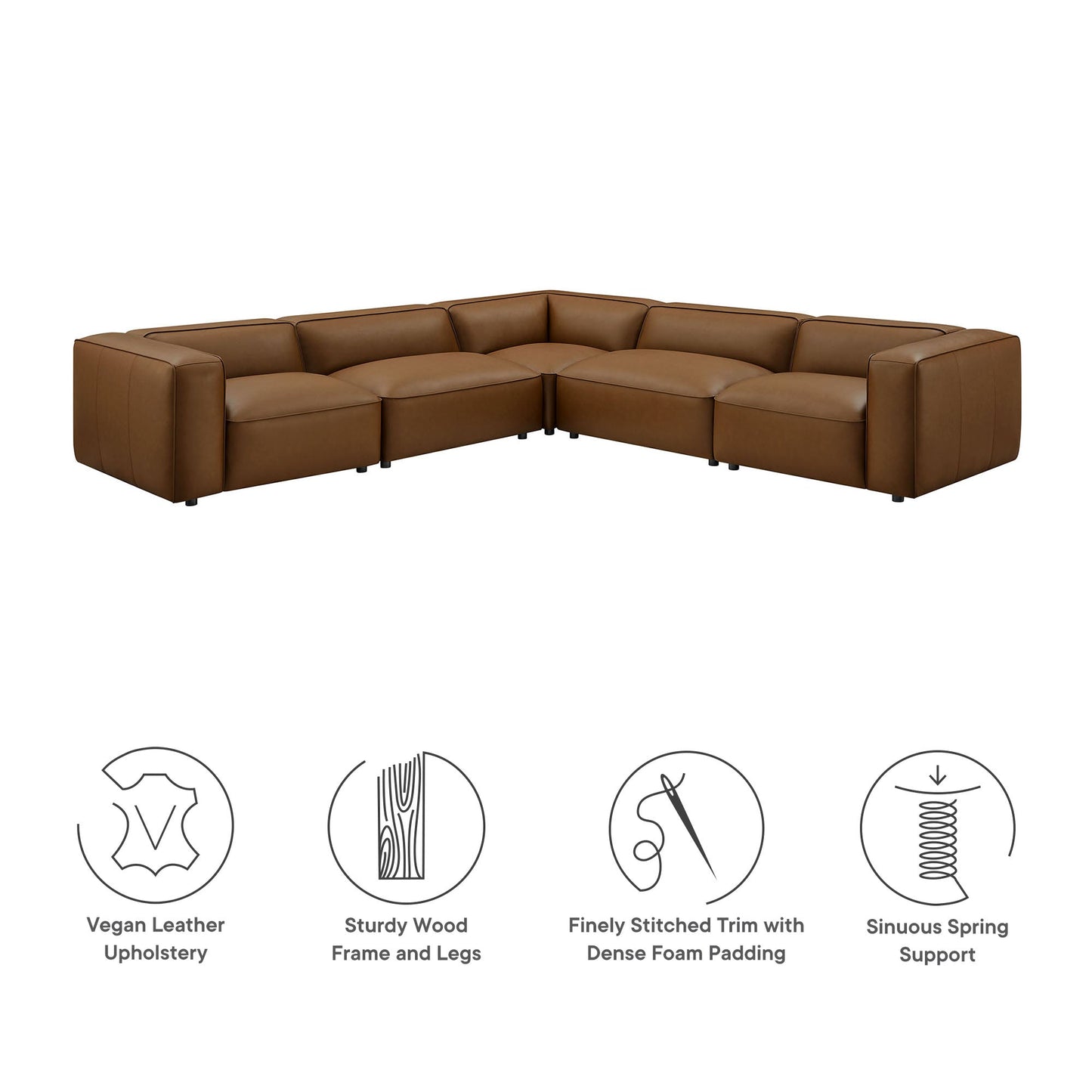 Auren 5-Piece Upholstered Vegan Leather Modular L-Shaped Sofa by Modway