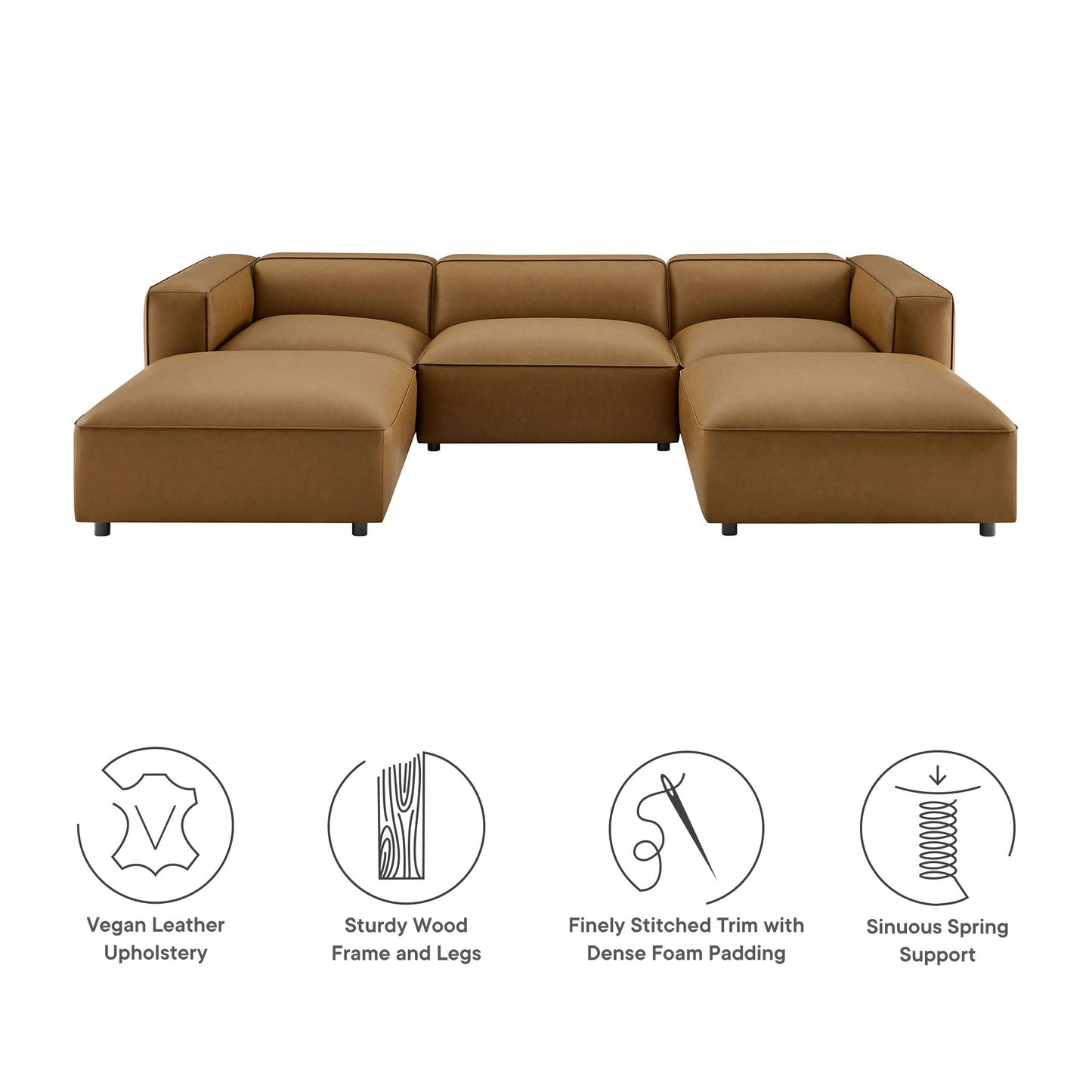 Auren 5-Piece Upholstered Vegan Leather Modular U-Shaped Sofa by Modway