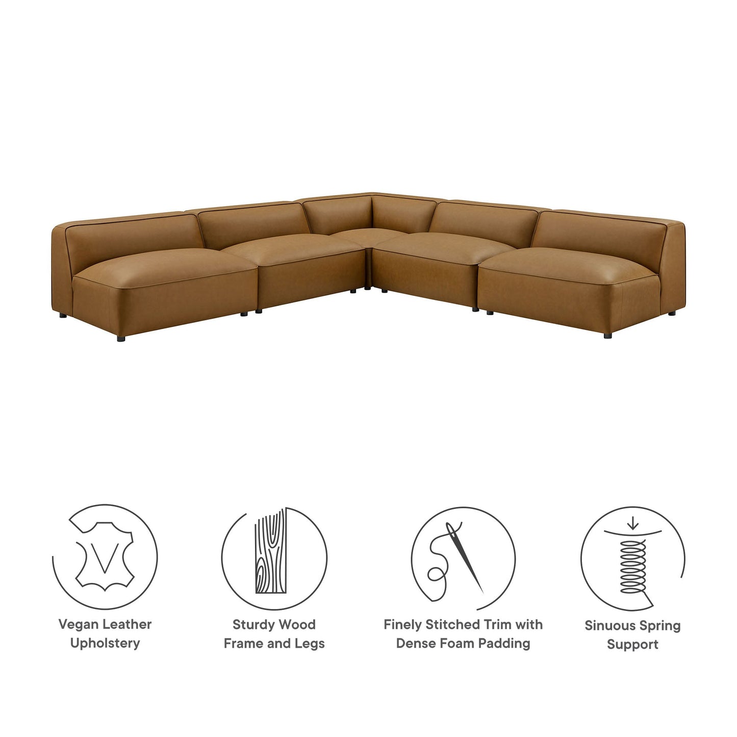 Auren 5-Piece Upholstered Armless L-Shaped Vegan Leather Modular Sofa by Modway