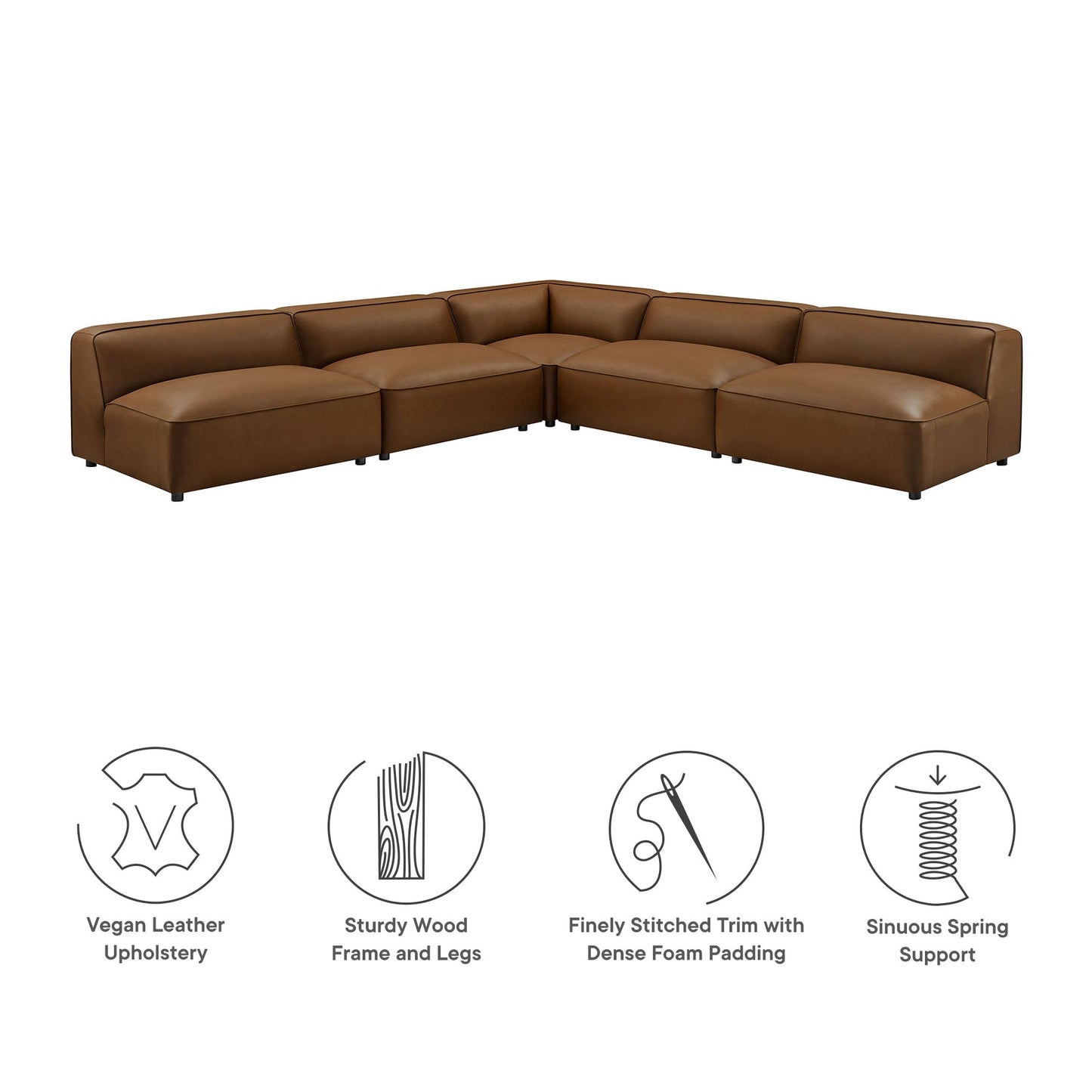 Auren 5-Piece Upholstered Armless L-Shaped Vegan Leather Modular Sofa by Modway