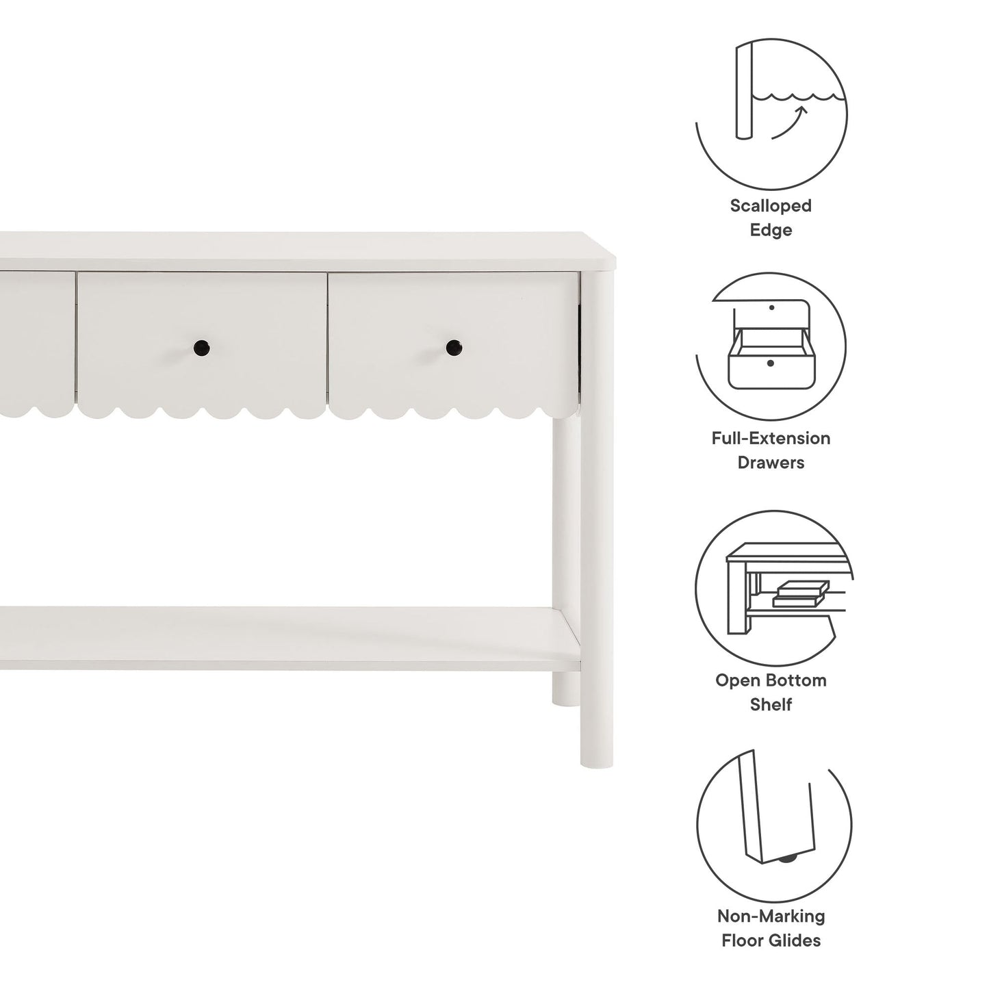 Emmeline 3-Drawer Scalloped Console Table by Modway