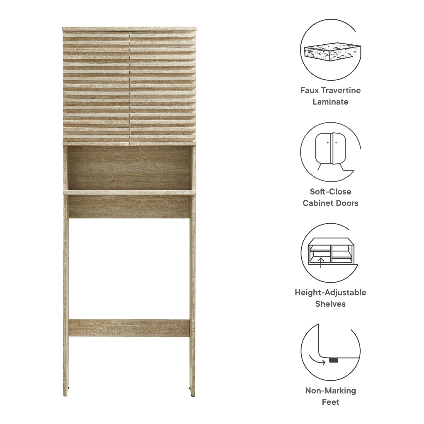 Render Over the Toilet Faux Travertine Bathroom Storage Cabinet by Modway