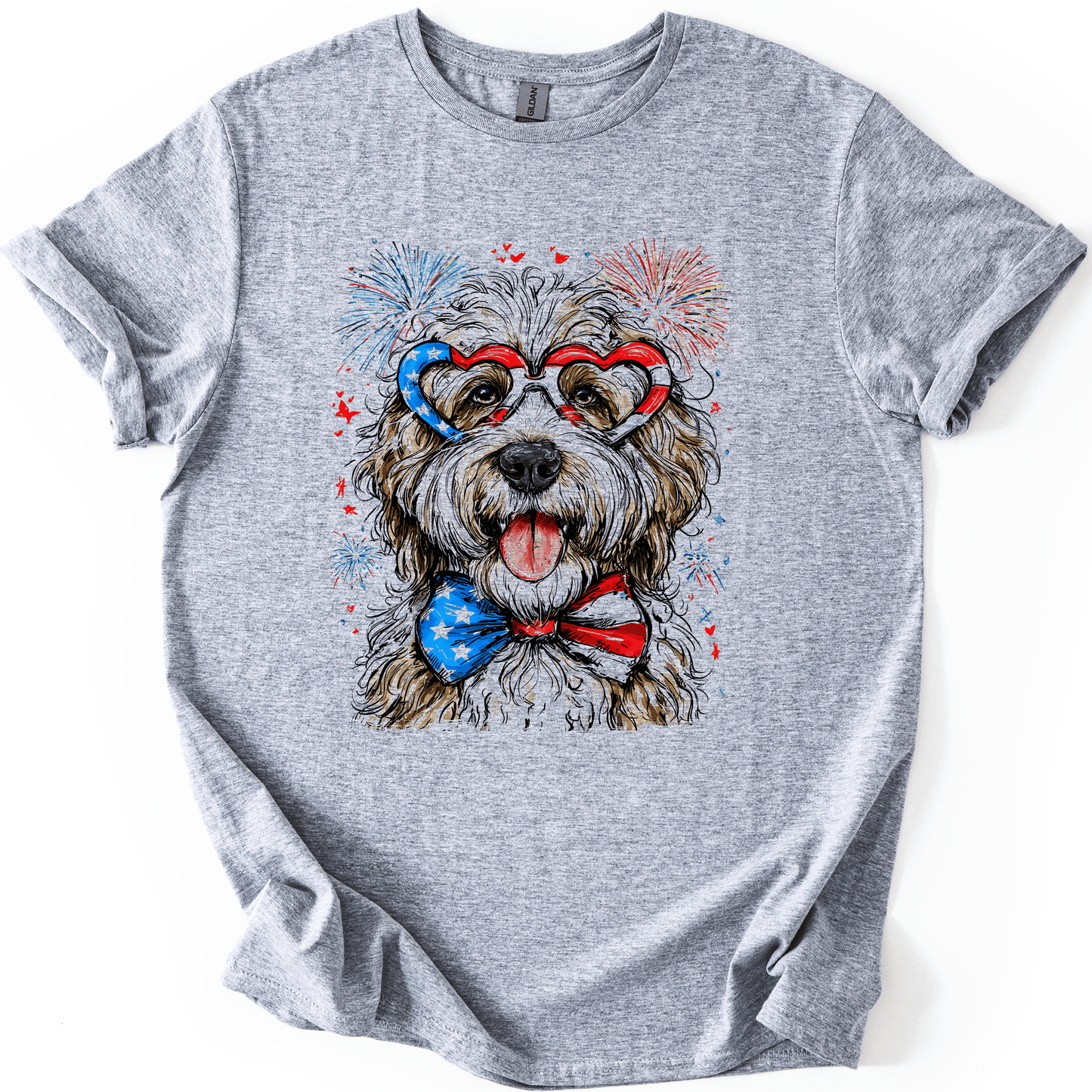 English Sheepdog Patriotic Dog Graphic Tee Celebrate America Fourth of July American Pride