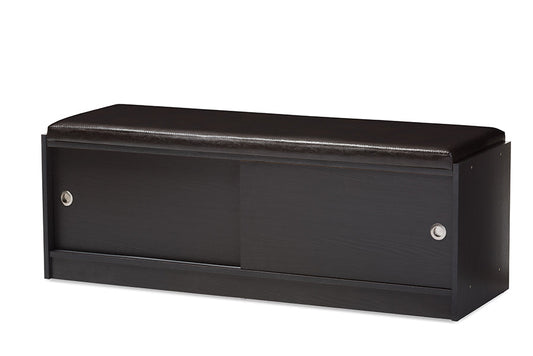 Baxton Studio Clevedon Modern and Contemporary Dark Brown Wood Entryway Storage Cushioned Bench Shoe Rack Cabinet Organizer