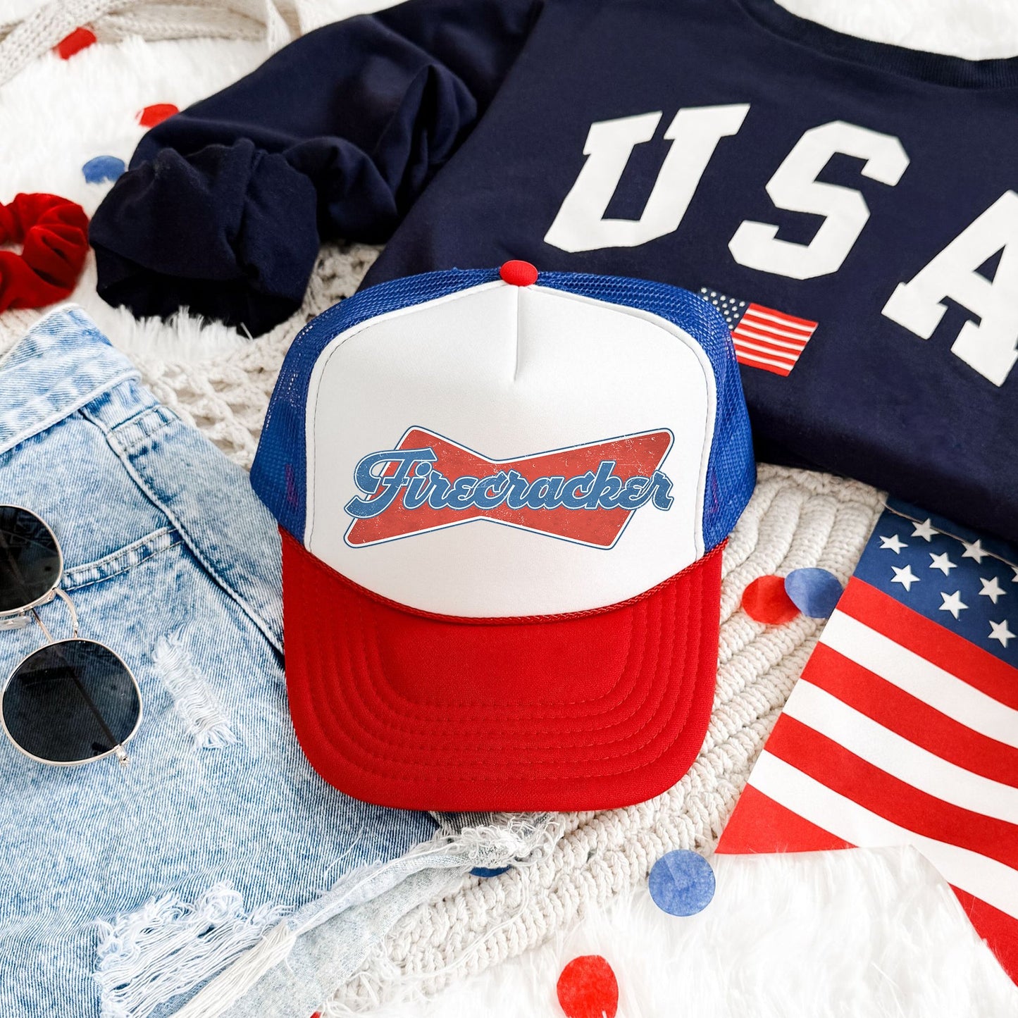 Firecracker Patriotic Fourth Of July Fireworks Theme Celebration Edition Snapback Trucker Hat
